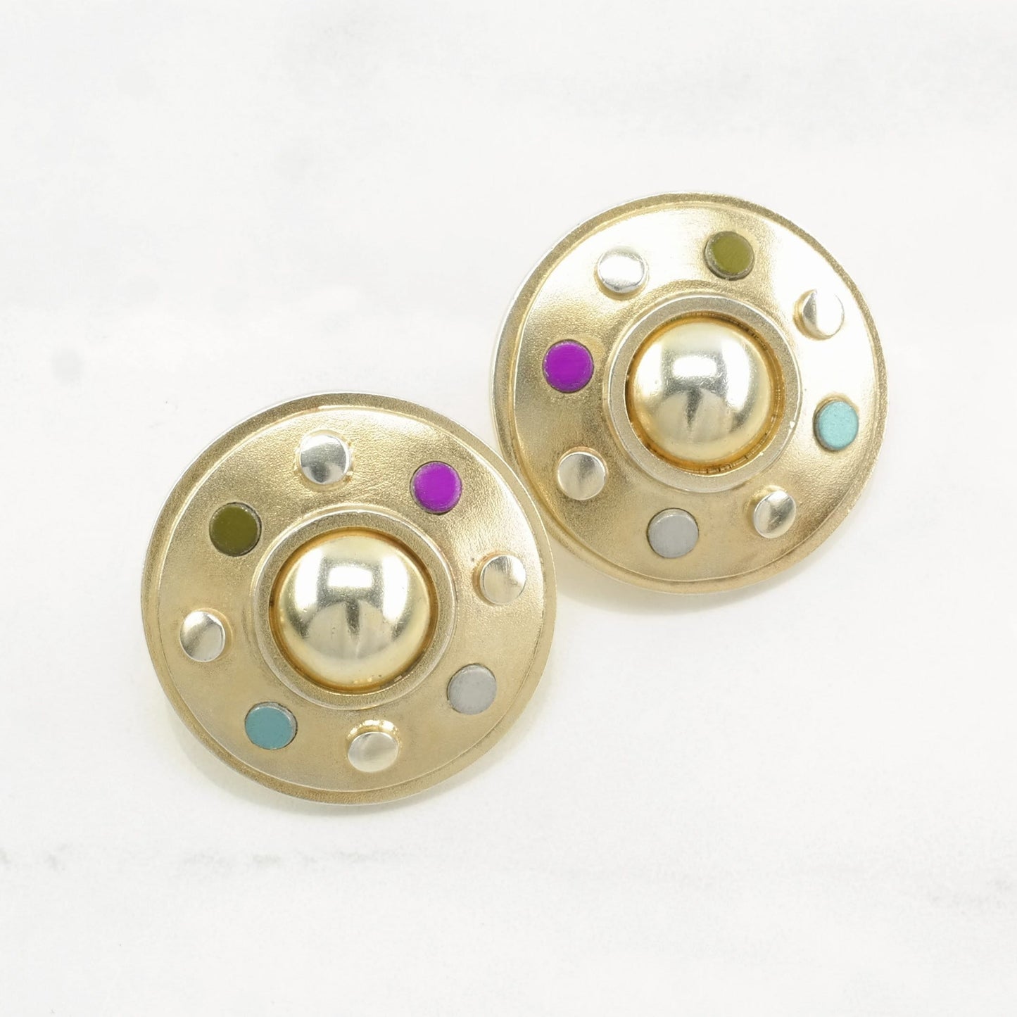 Sterling Silver Multicolor Gold Hue Abstract Earrings Stud