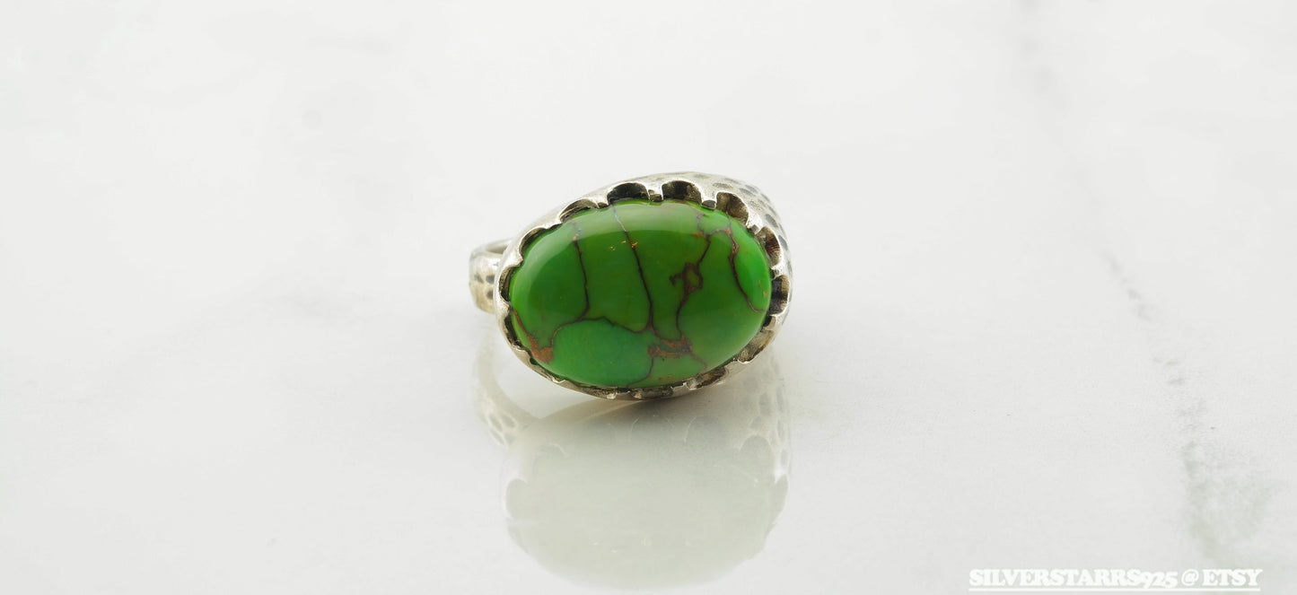 Designer Silver Ring Turquoise Sterling Green Size 8