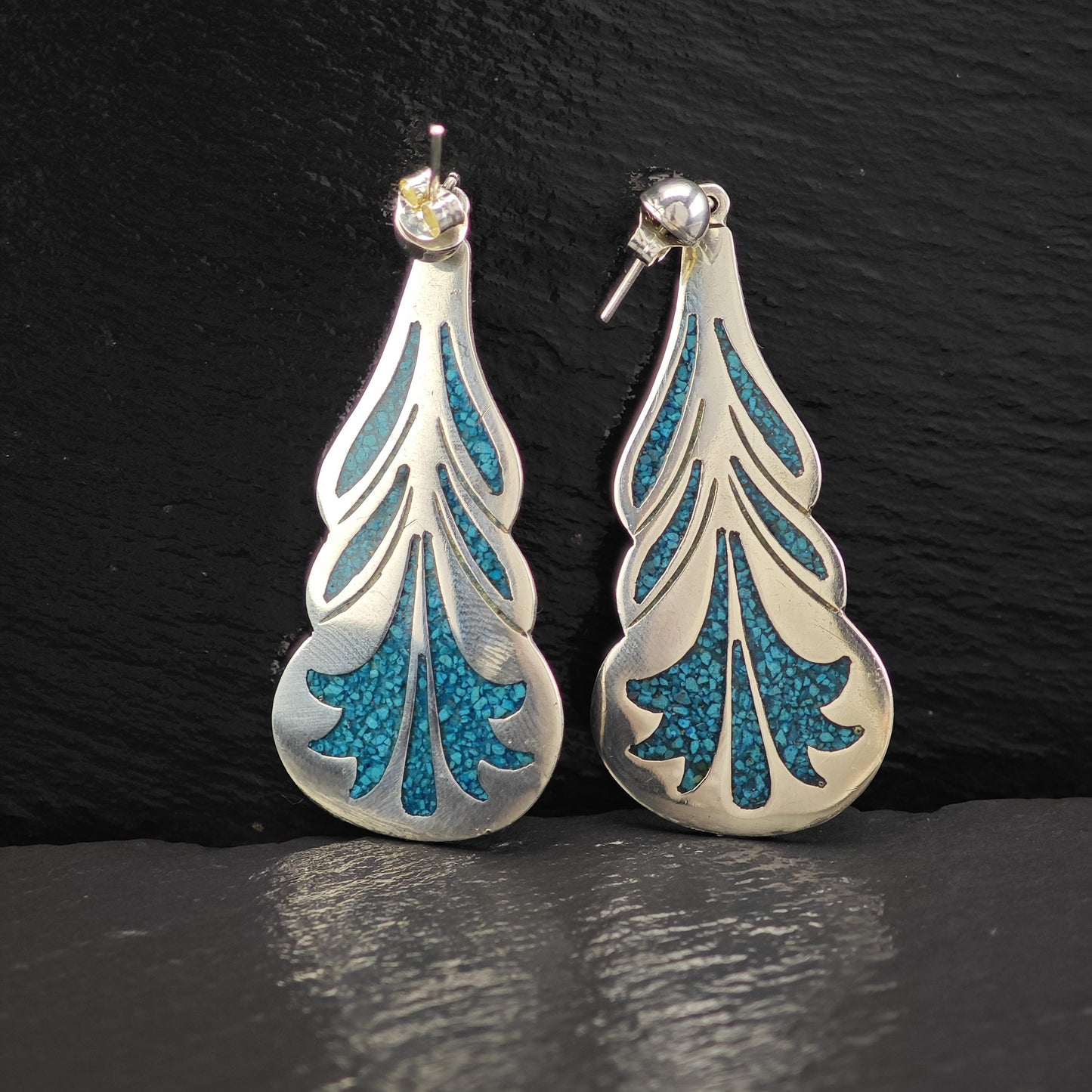 Blue Turquoise Chip Inlay Stud/Dangle Earrings Sterling Silver