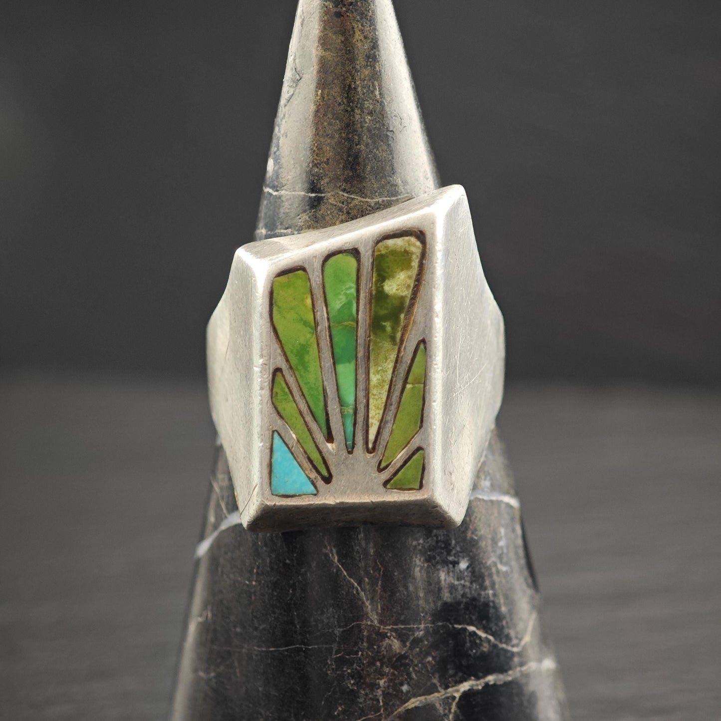 Vintage Turquoise Inlay Ring Sterling Silver