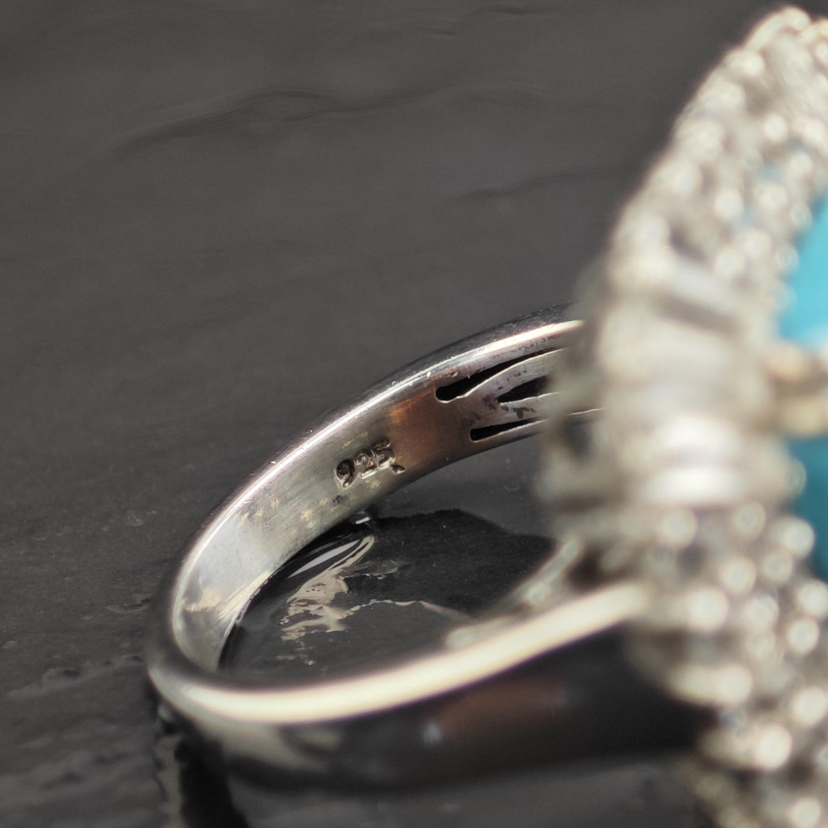 Square Turquoise Topaz Princess Diana Sterling Silver Ring Sz 7 R6735