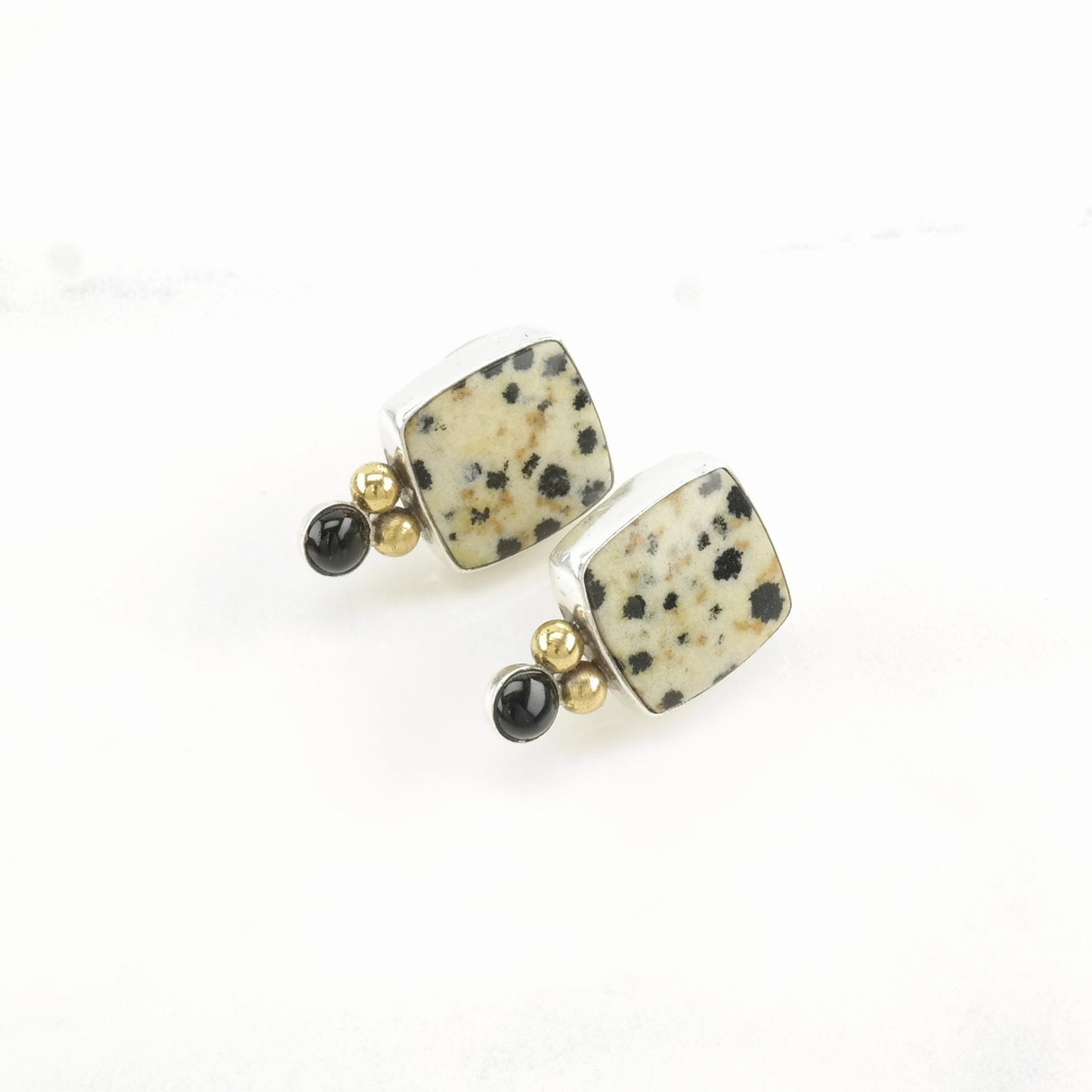 Vintage Sterling Silver Stud Earrings Dalmatian Jasper Onyx