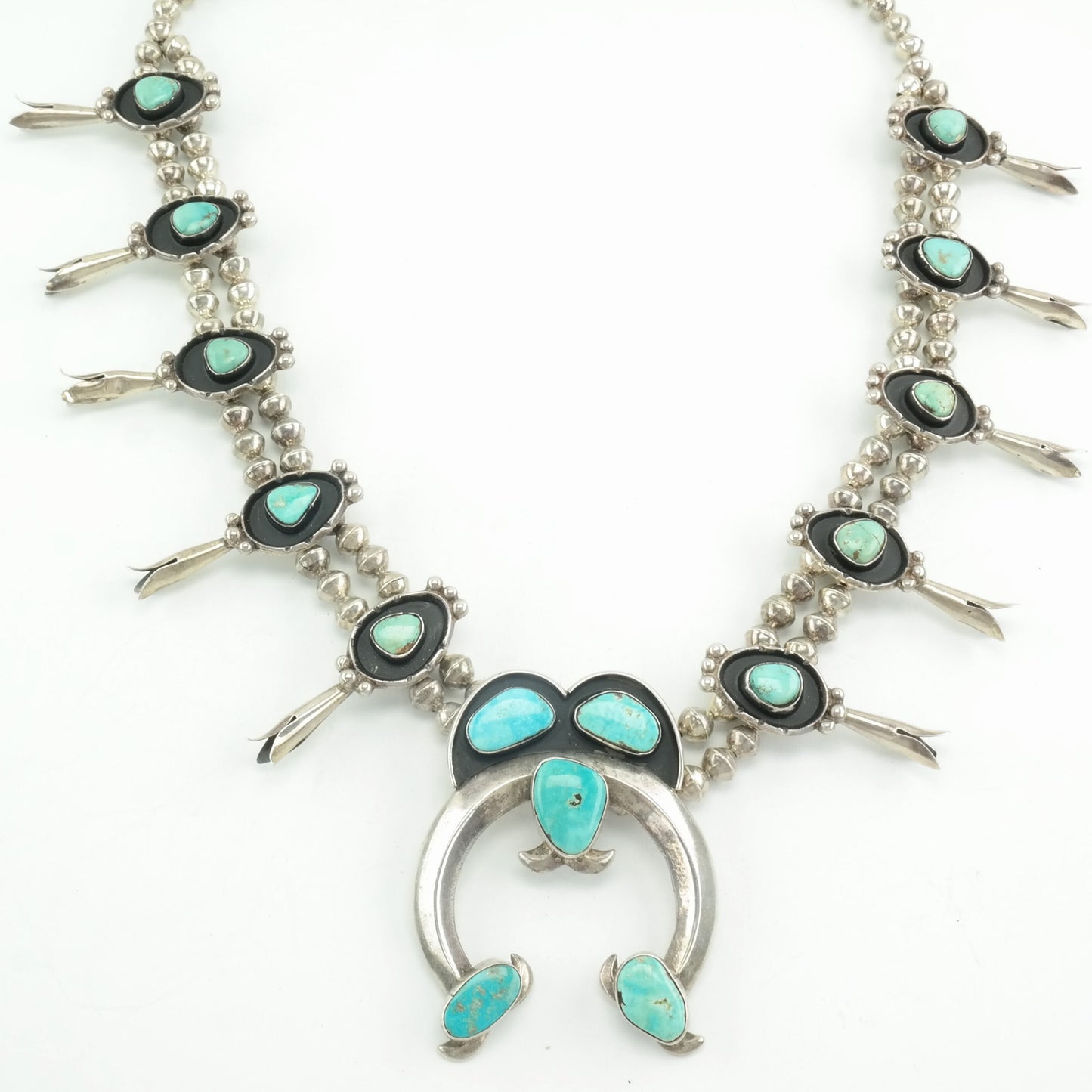 Squash Blossom Sterling Silver Turquoise Shadowbox Necklace