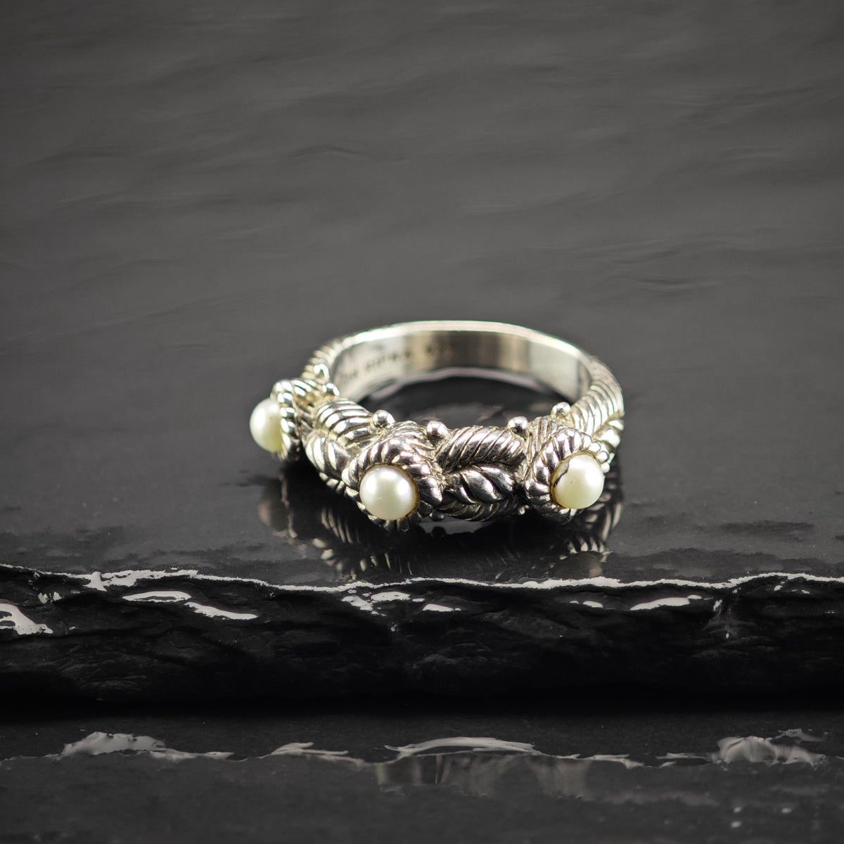 Vintage Judith Ripka Pearl Band Sterling Silver Ring Sz 6 R6817