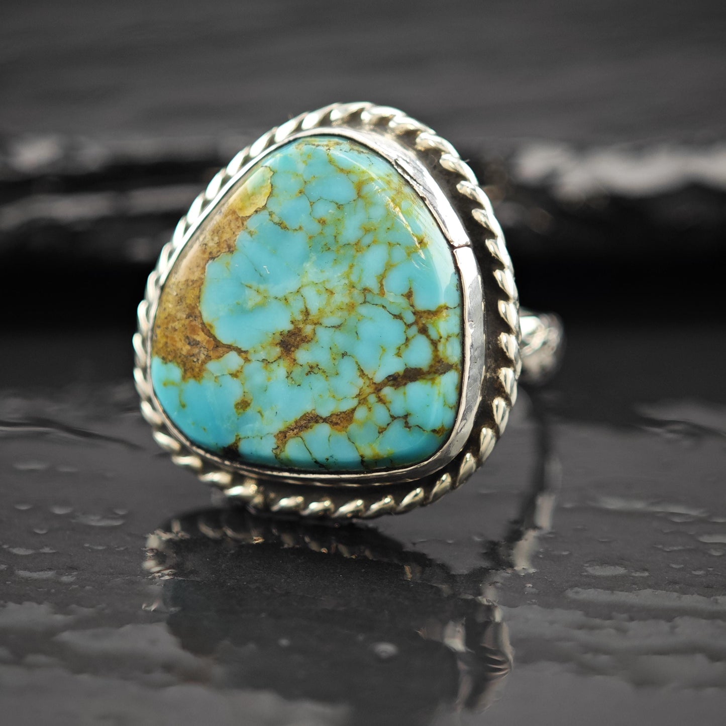 Southwest Spiderweb Turquoise Ring Sterling Silver Size 5 3/4