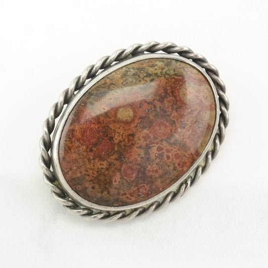 Orange Agate Brooch Weaved Edge Sterling Silver