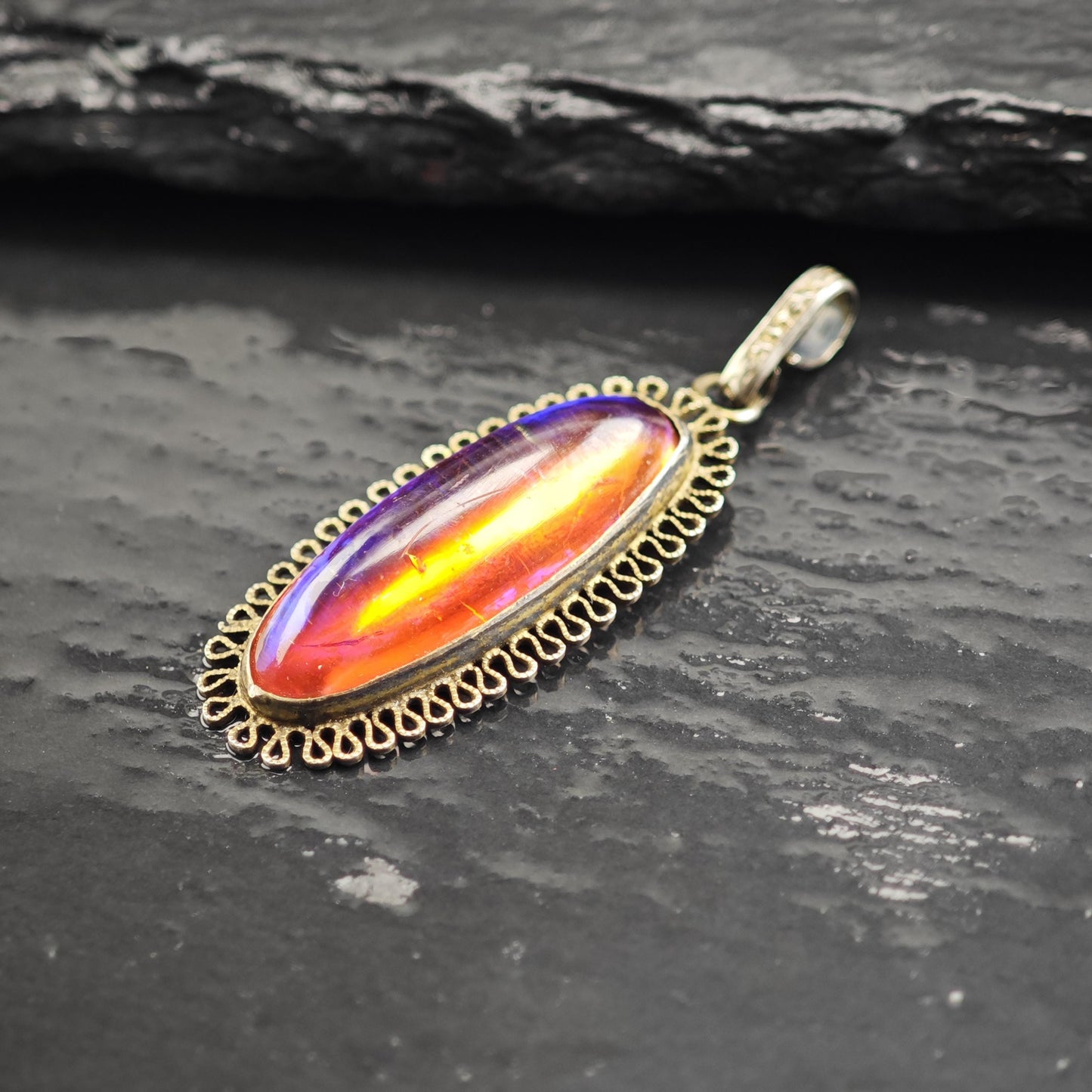 Dragon's Breath Opal Glass Pendant Sterling Silver P3049
