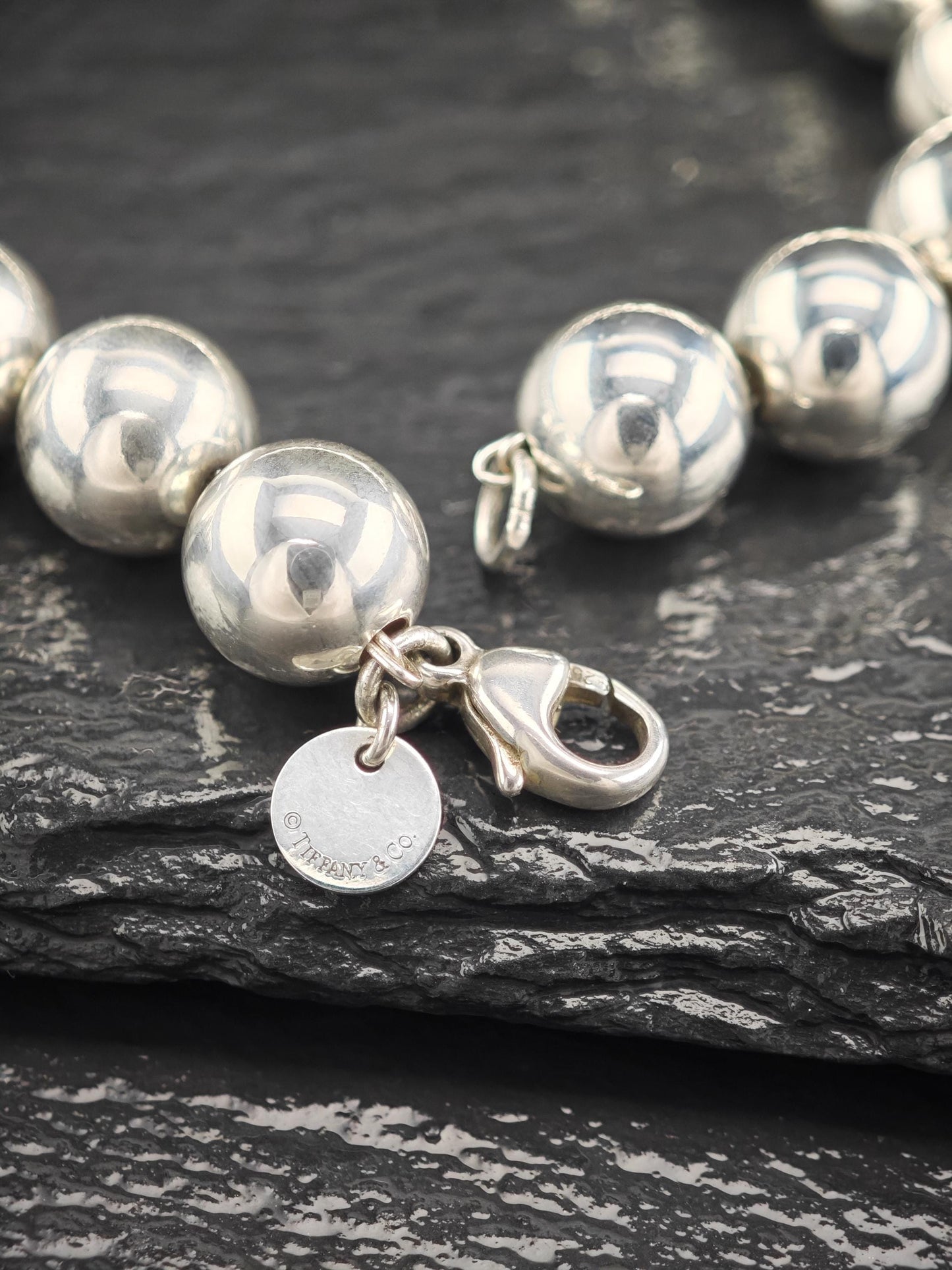Vintage Tiffany 10mm Bead, Hardwear Beaded Necklace Sterling Silver N2506