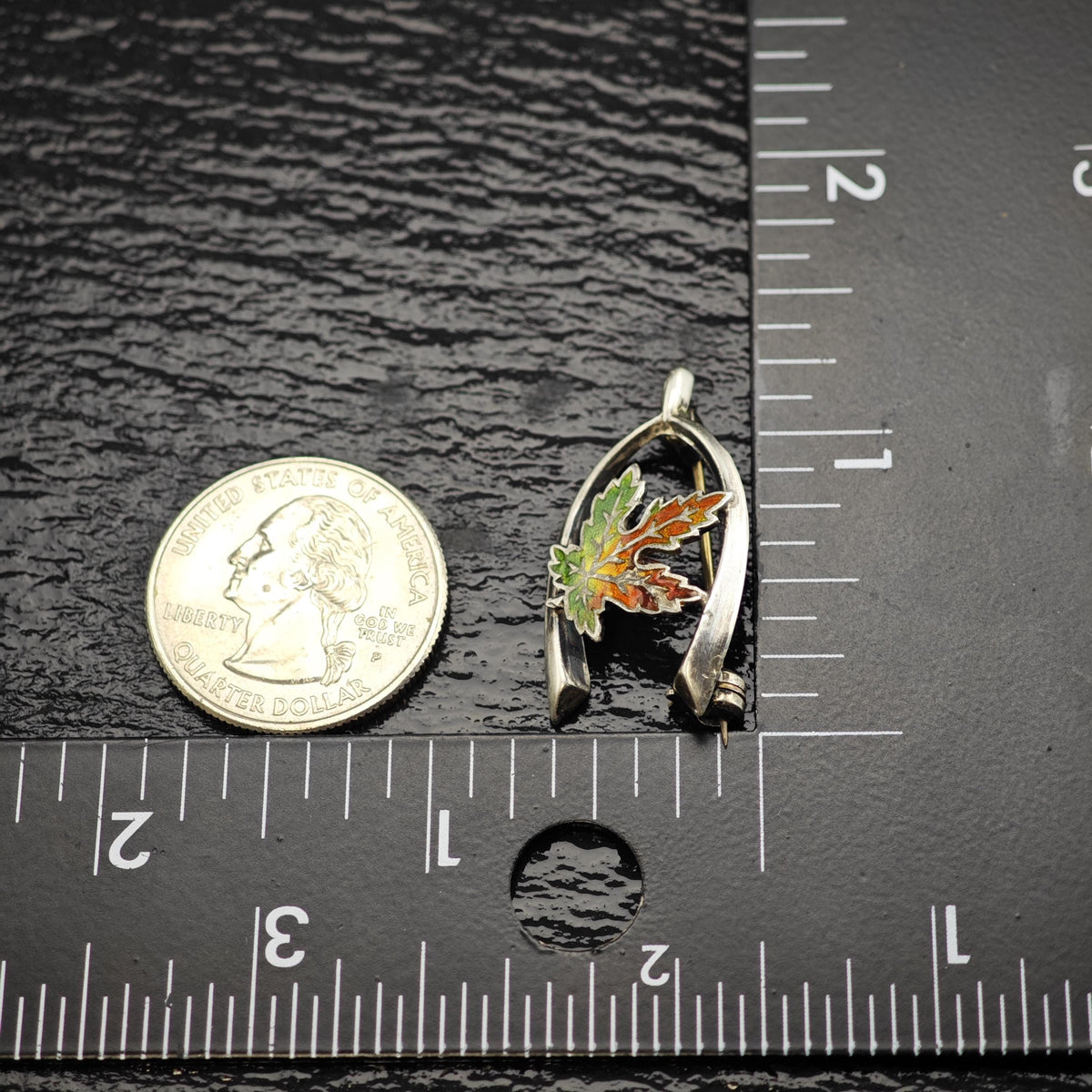 Enamel Maple Lead Wishbone Sterling Silver Brooch B2254