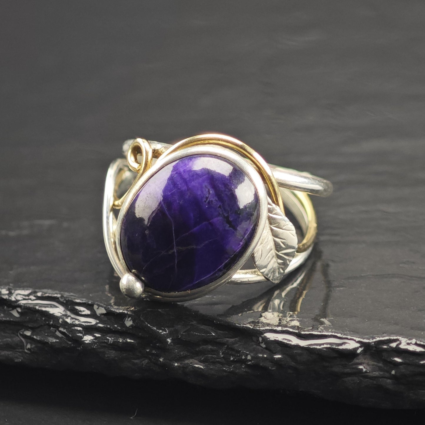 Purple Gemstone Gold Tone Accent Open Band Sterling Silver Ring Sz 11 R6754