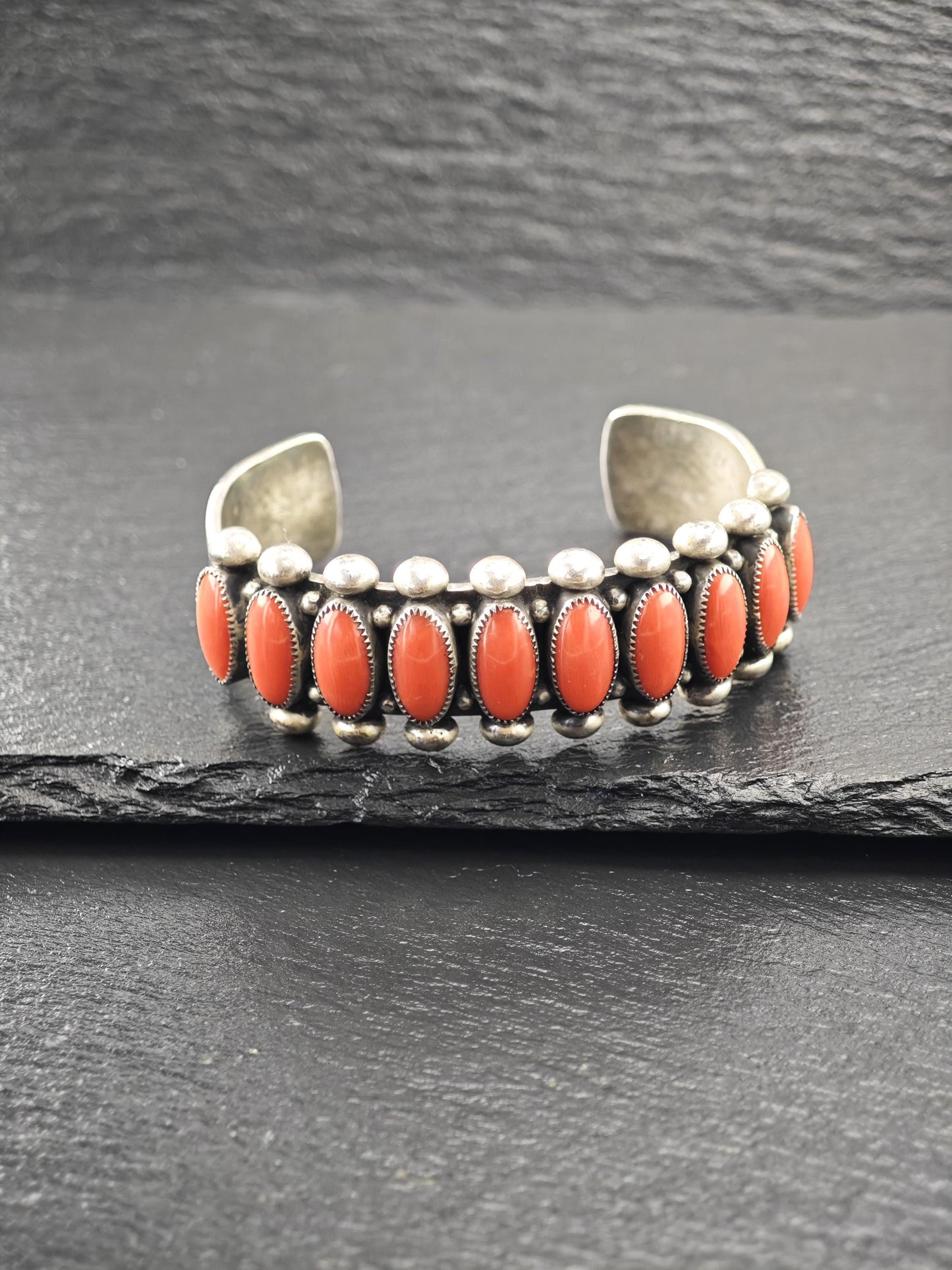 Native American Coral, Cuff Bracelet Sterling Silver