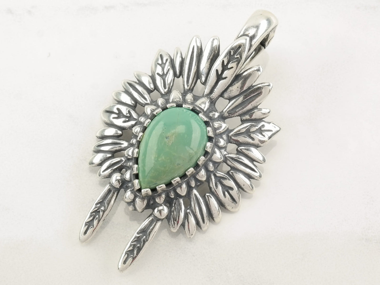 Vintage Relios Turquoise Feather Sterling Silver Pendant