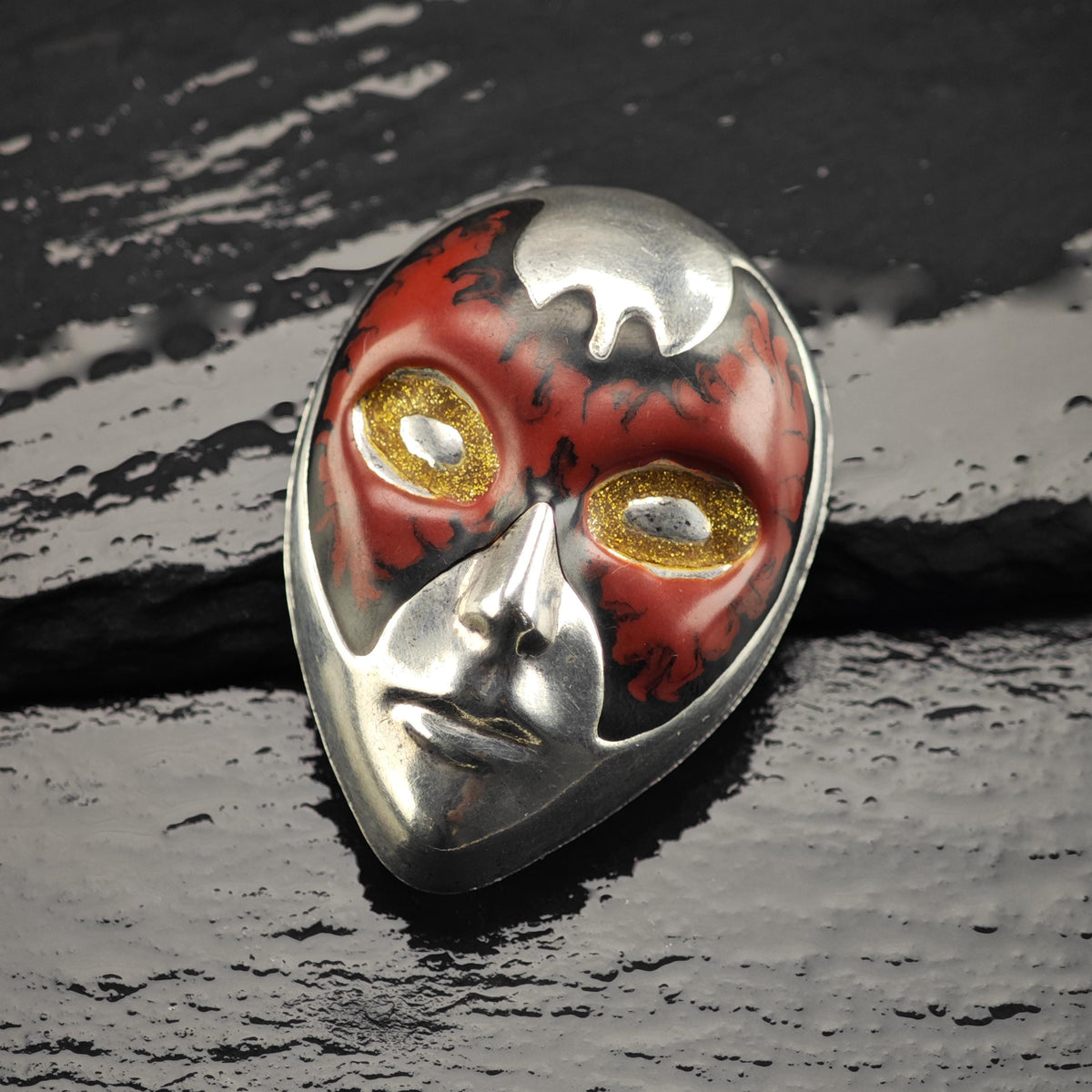 Italy Painted Mask Sterling Silver Brooch B2267