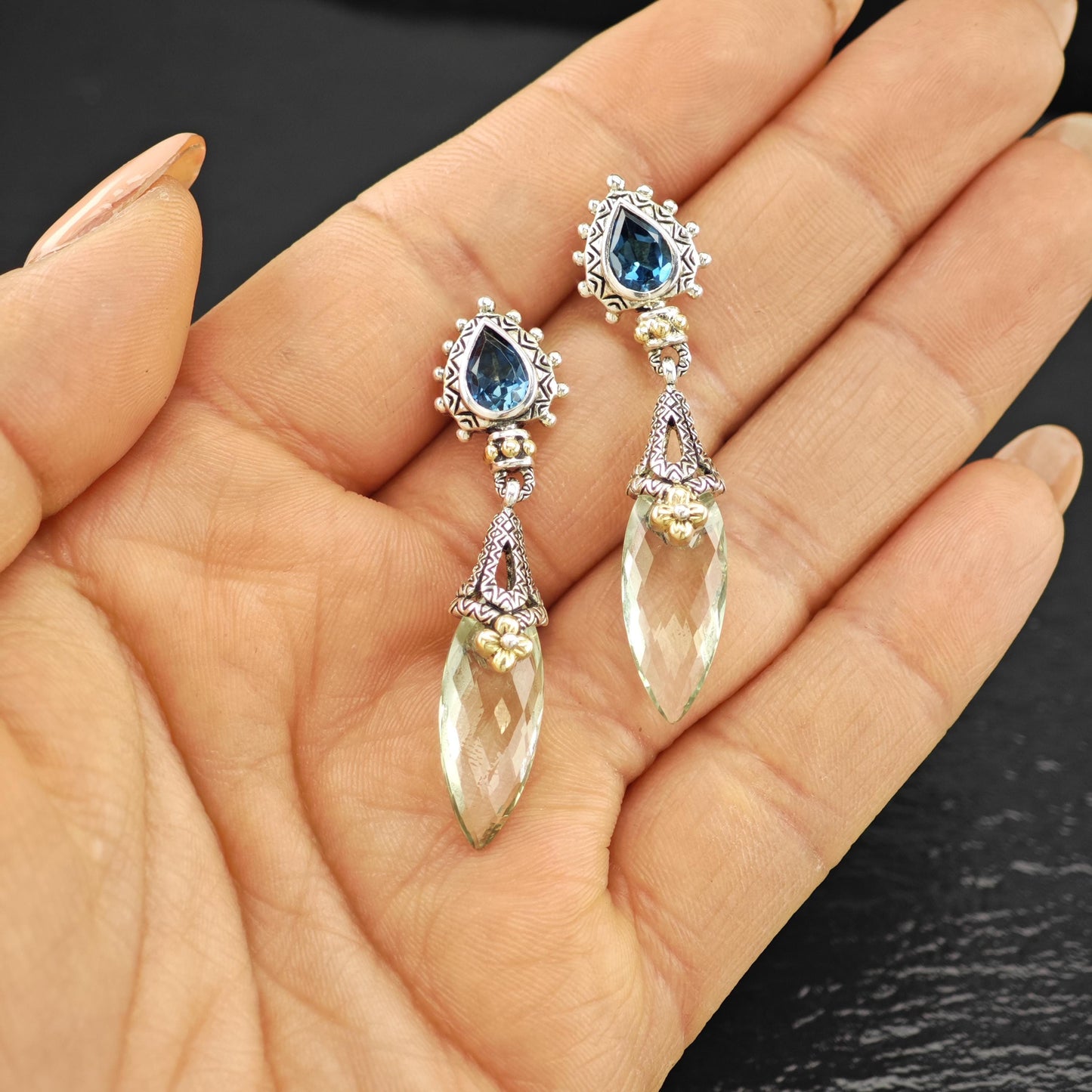 Barbara Bixby Topaz, Quartz 18K Gold Accent Sterling Silver Stud/Dangle Earrings