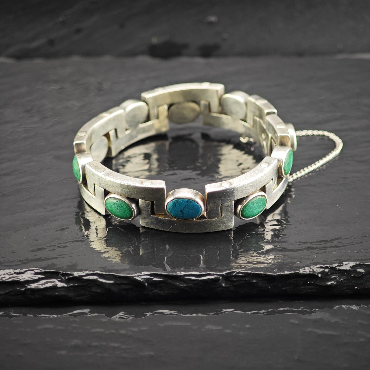 Taxco Gemstone Sterling Silver Hinged Bangle By Antonio Pineda Sz 6 3/4" BR3169
