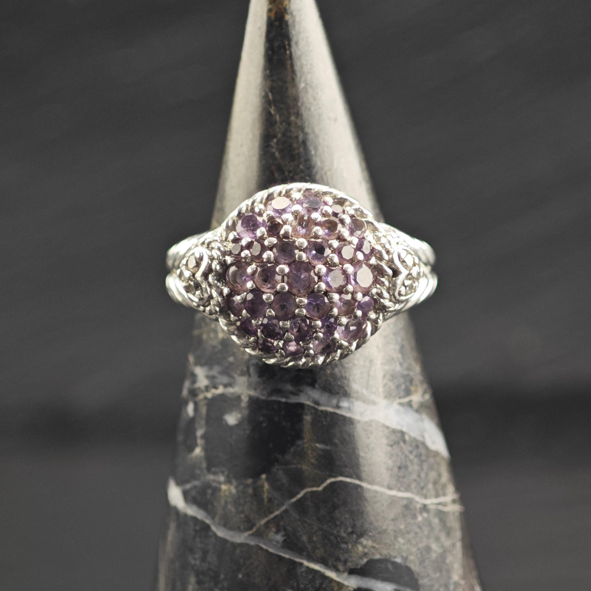 Judith Ripka Amethyst Cluster, CZ Sterling Silver Ring Sz 6 R6757