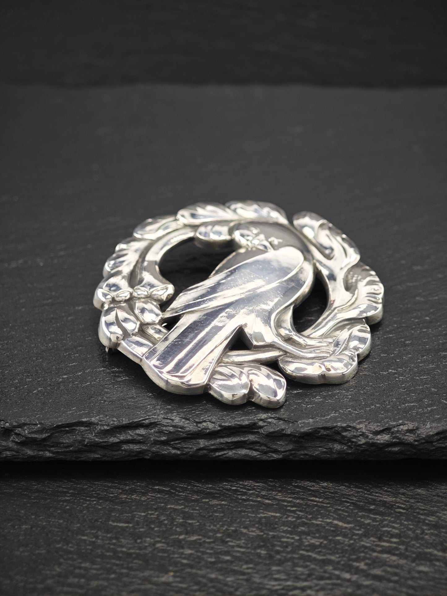 Georg Jensen 70, Floral Bird Brooch Sterling Silver