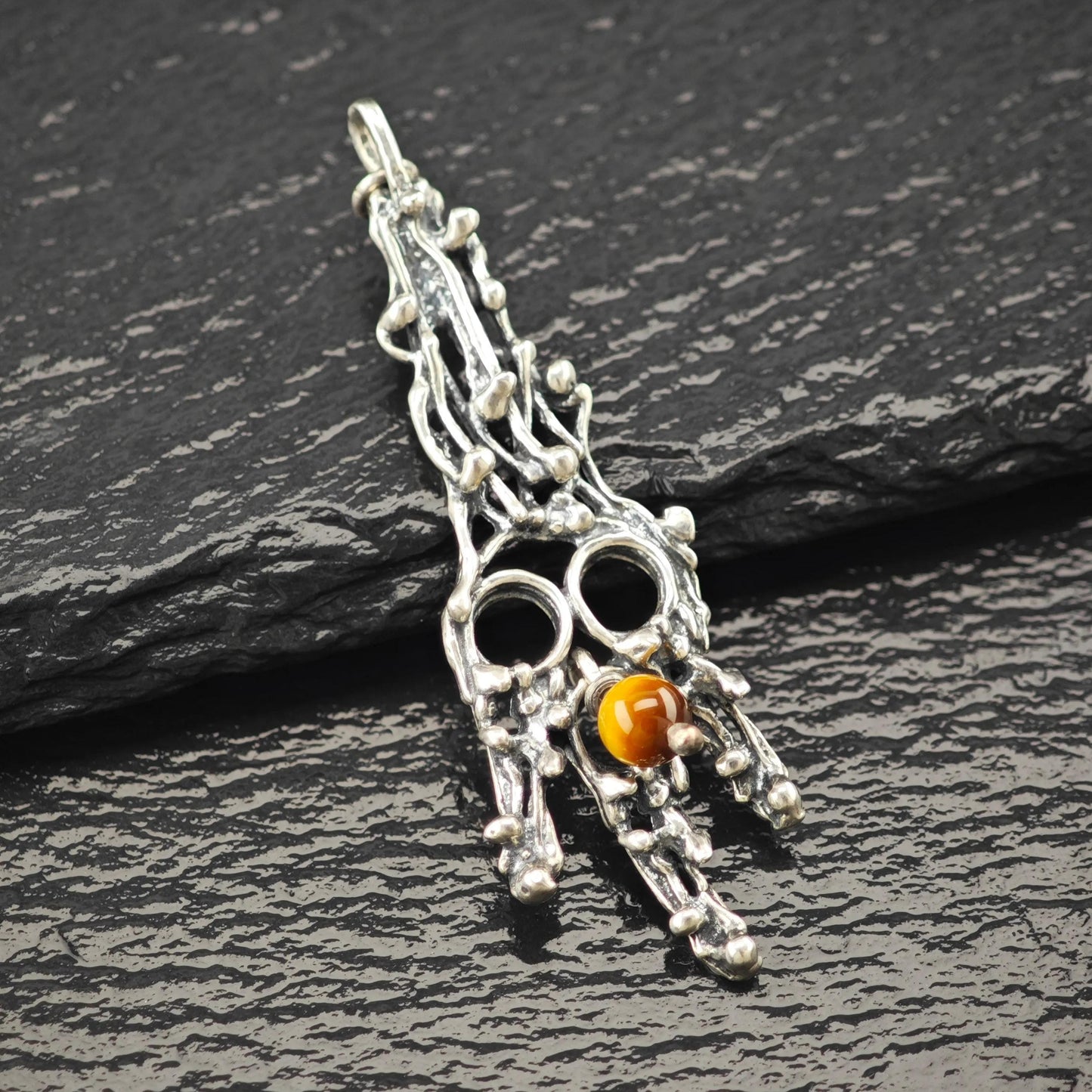 Brutalist Tiger Eye Pendant: Sterling Silver  Jewelry P2793
