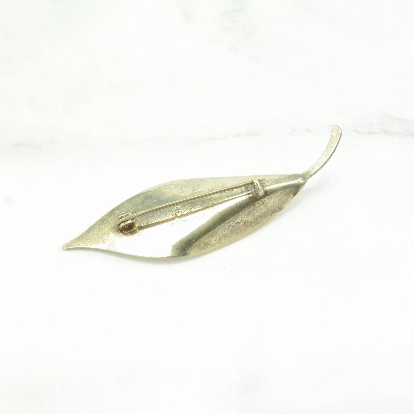 Vintage David Andersen Sterling Silver Brooch Leaf White Enamel