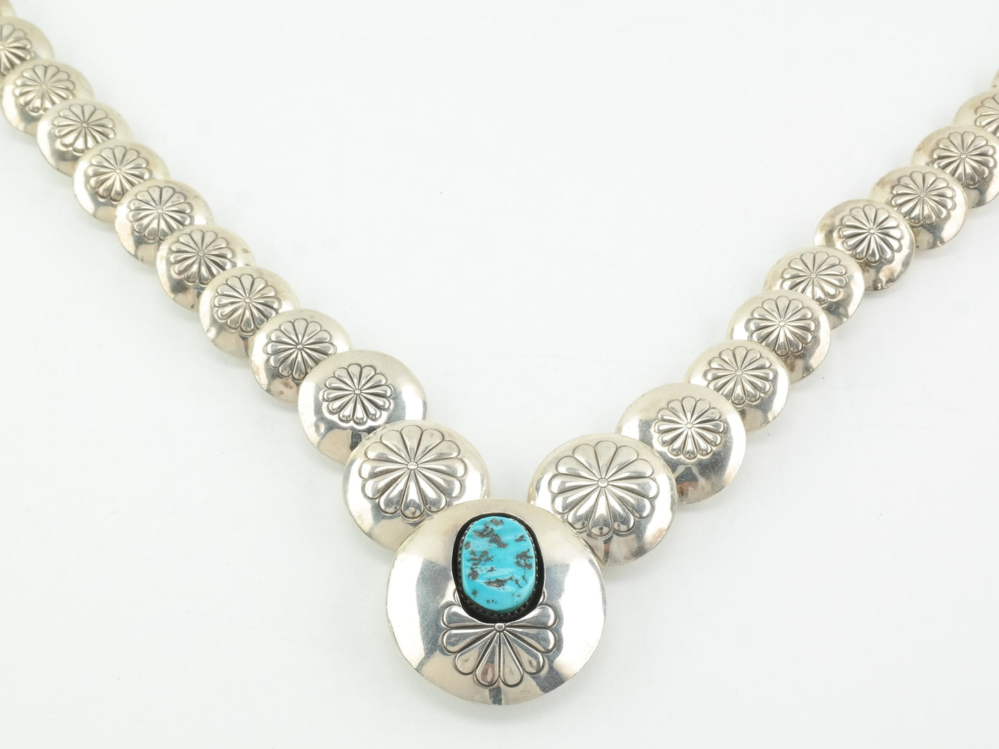 Native American Sterling Silver, Blue Turquoise, Reversible, Disc Bead Necklace