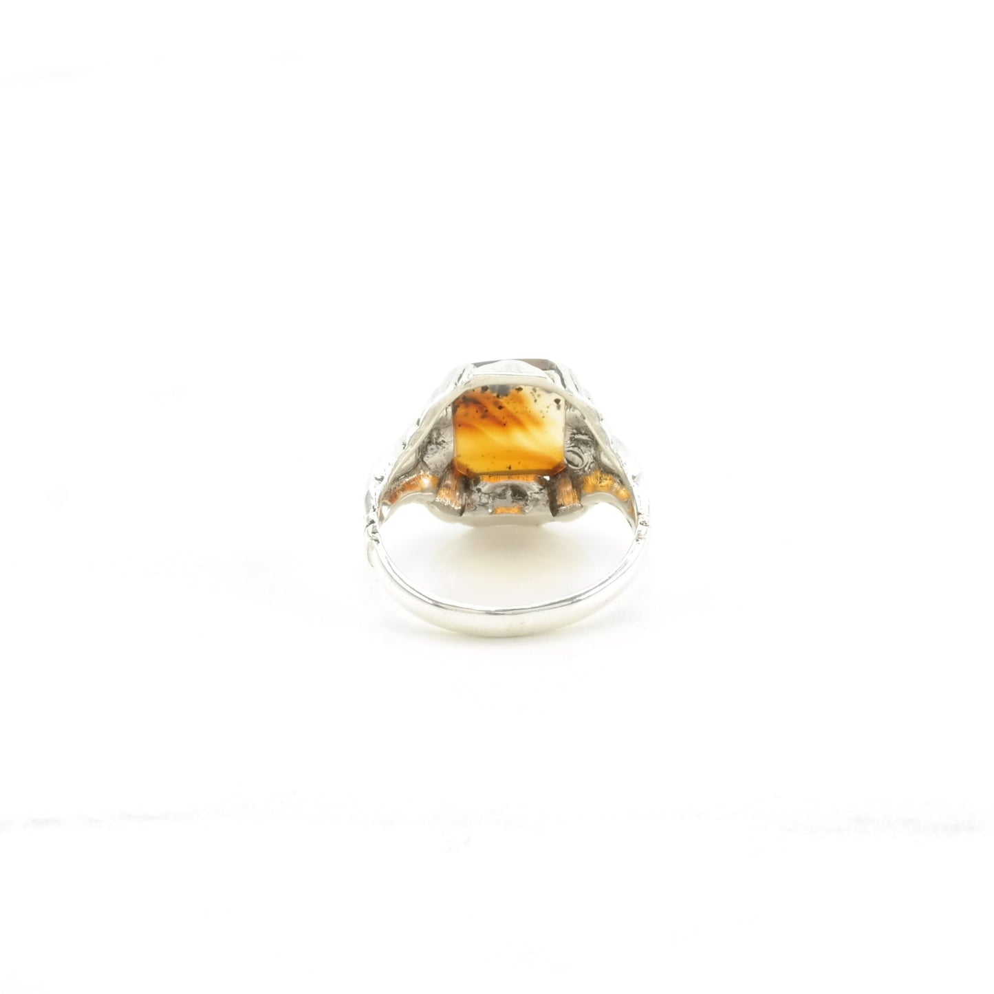 Sterling Silver Ring Dendritic Agate Orange Size 4 1/2