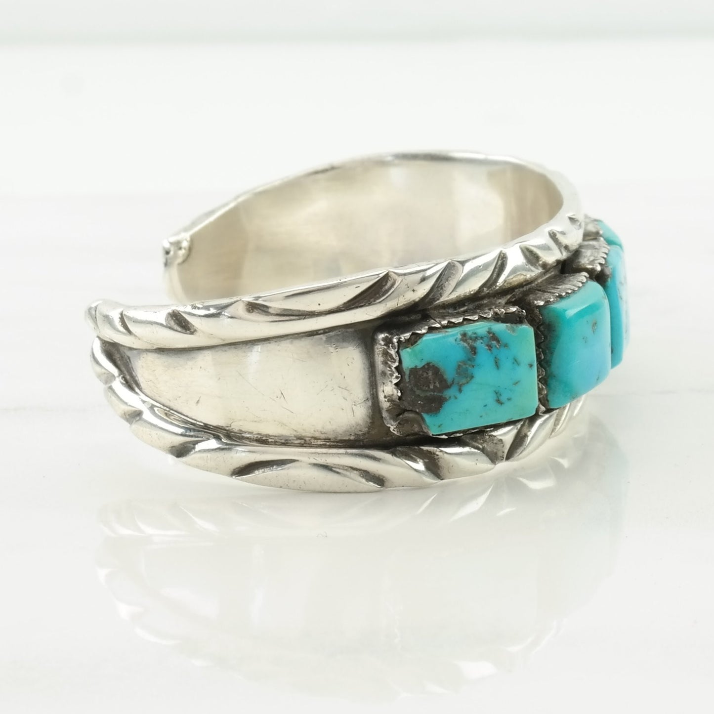 Vintage Native American Sterling Silver Cuff Bracelet Blue Turquoise 5 Stone