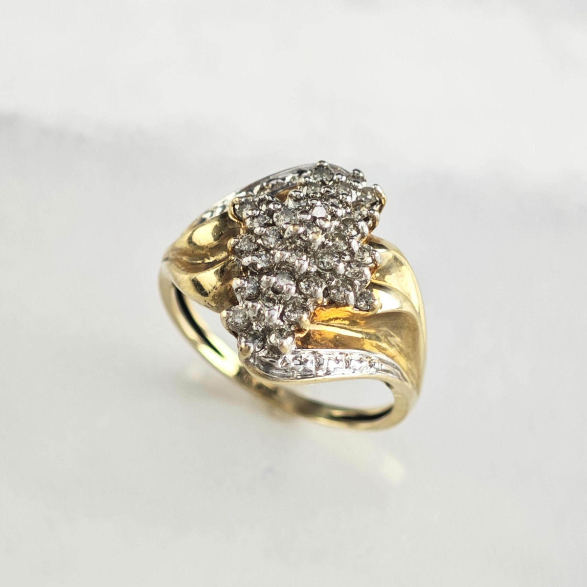 Diamond Waterfall 10K Yellow Gold Ring Sz 7 R6794