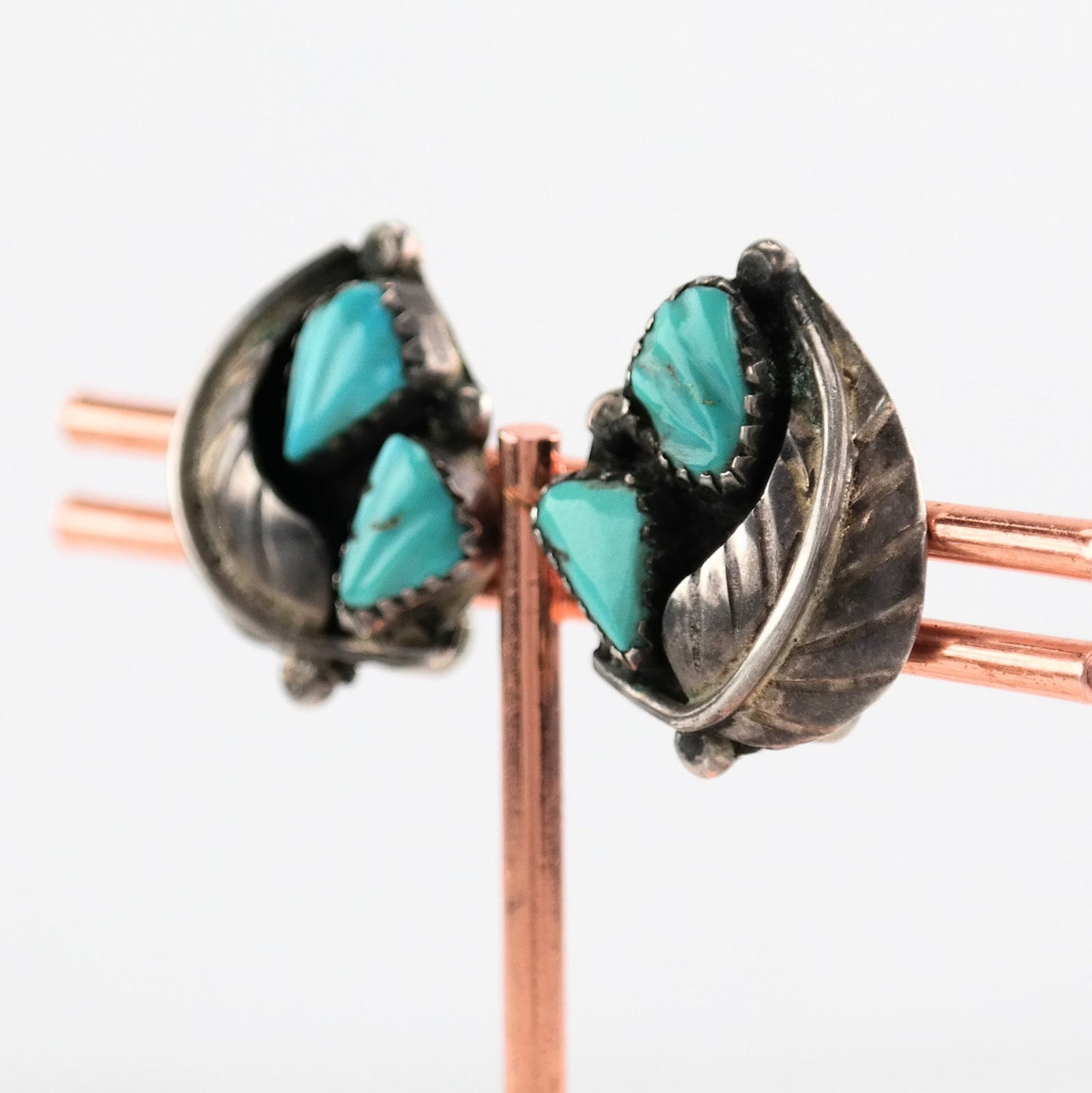 Native American Carved Turquoise Clip on Earrings | Sterling Silver | Feather