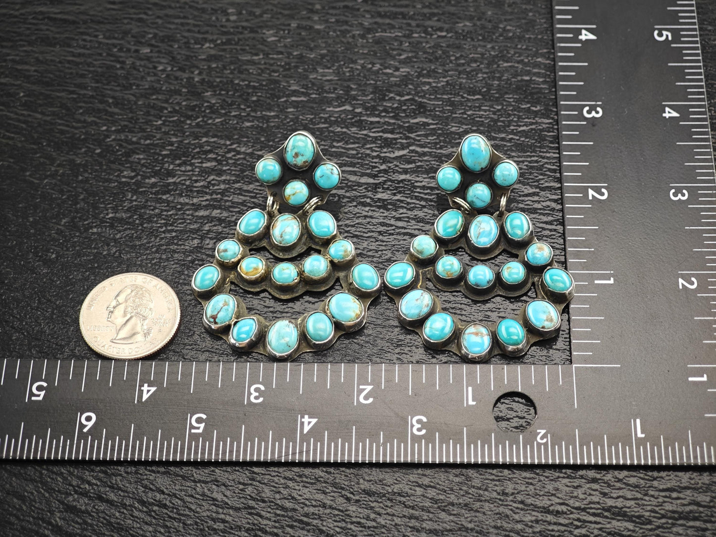 Rocki Gorman, Kee Cook Sterling Silver Turquoise Cluster Earrings - Unique Native American Jewelry