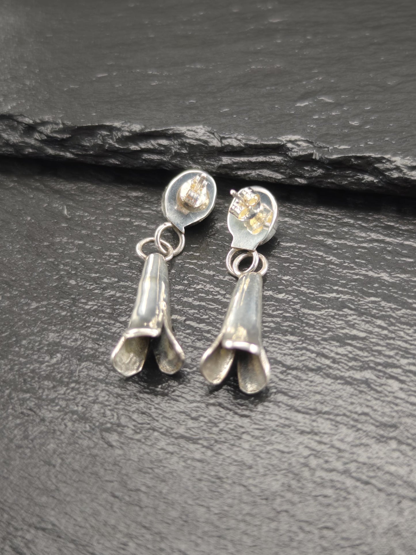 Southwest Red Dark Pyrope Garnet Squash Blossom Stud/Dangle Earrings Sterling Silver