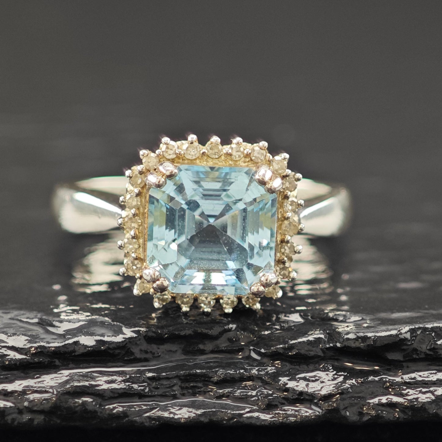 Squared Topaz Diamond Ring Sterling Silver Sz 7 R6200