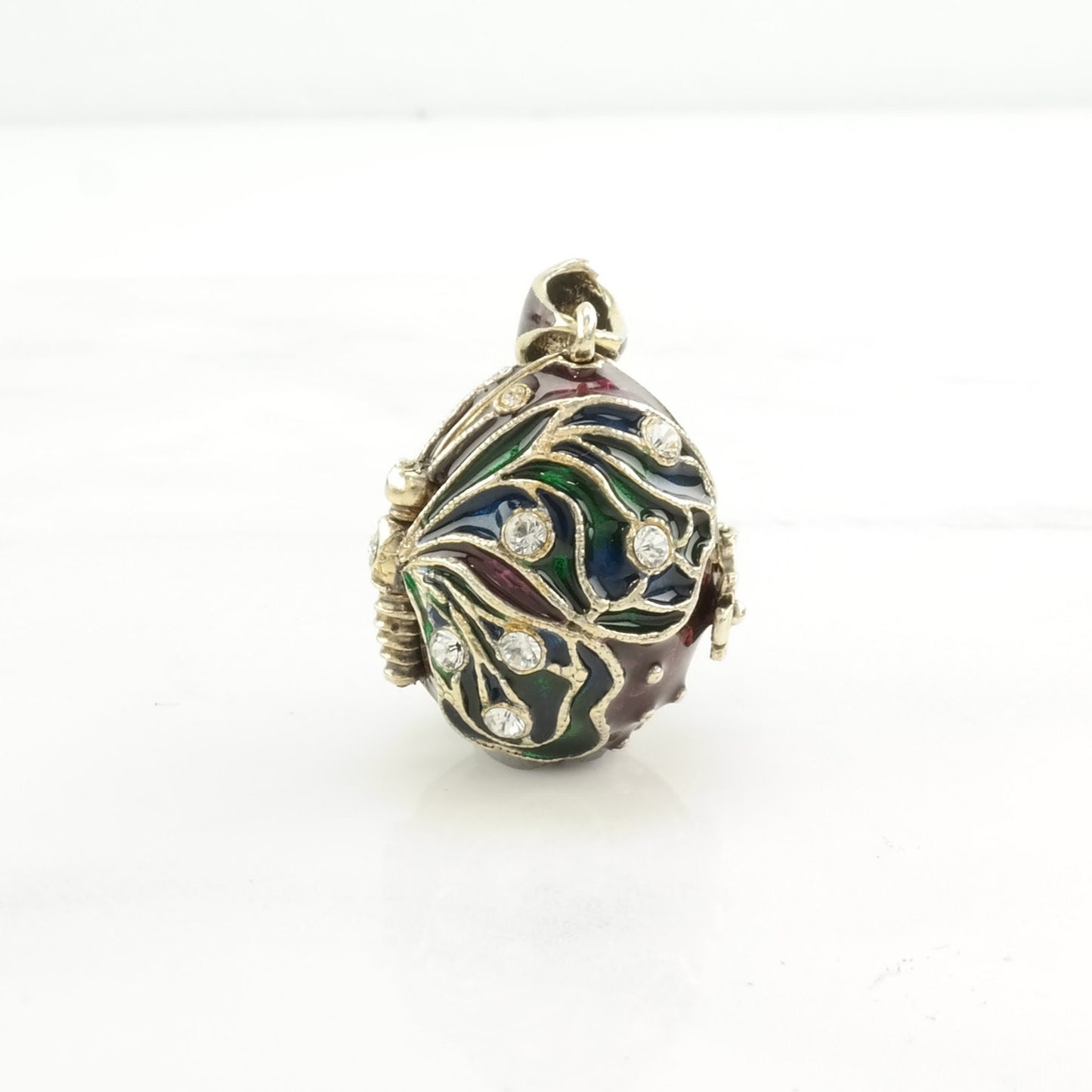 Vintage Enamel, CZ Egg, Butterfly Sterling Silver Pendant