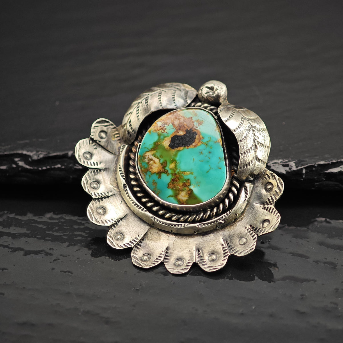 Royston Turquoise Feather Detailing Sterling Silver Pendant P3141