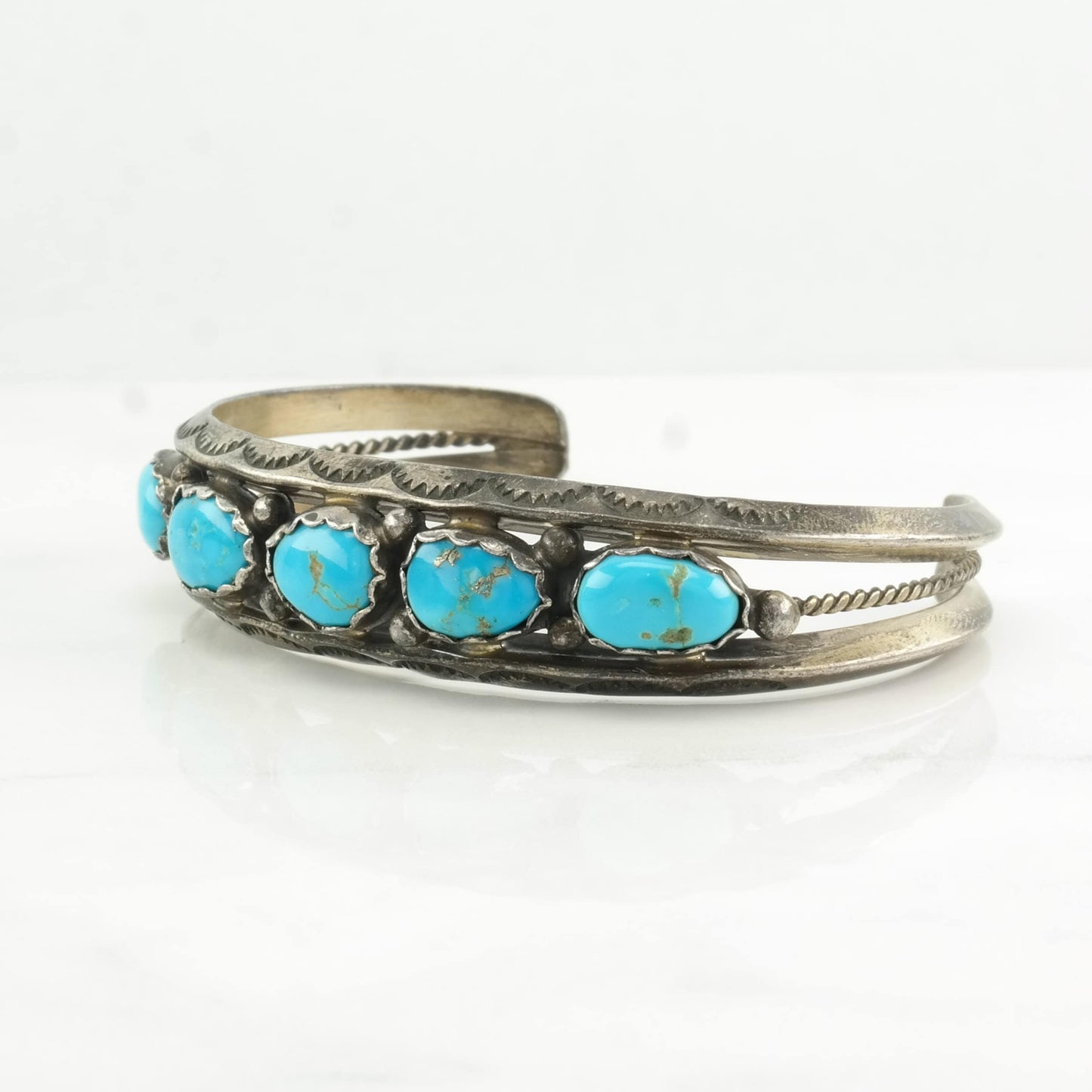 Calvin Desson Sterling Silver Cuff Bracelet Blue Turquoise Stamped