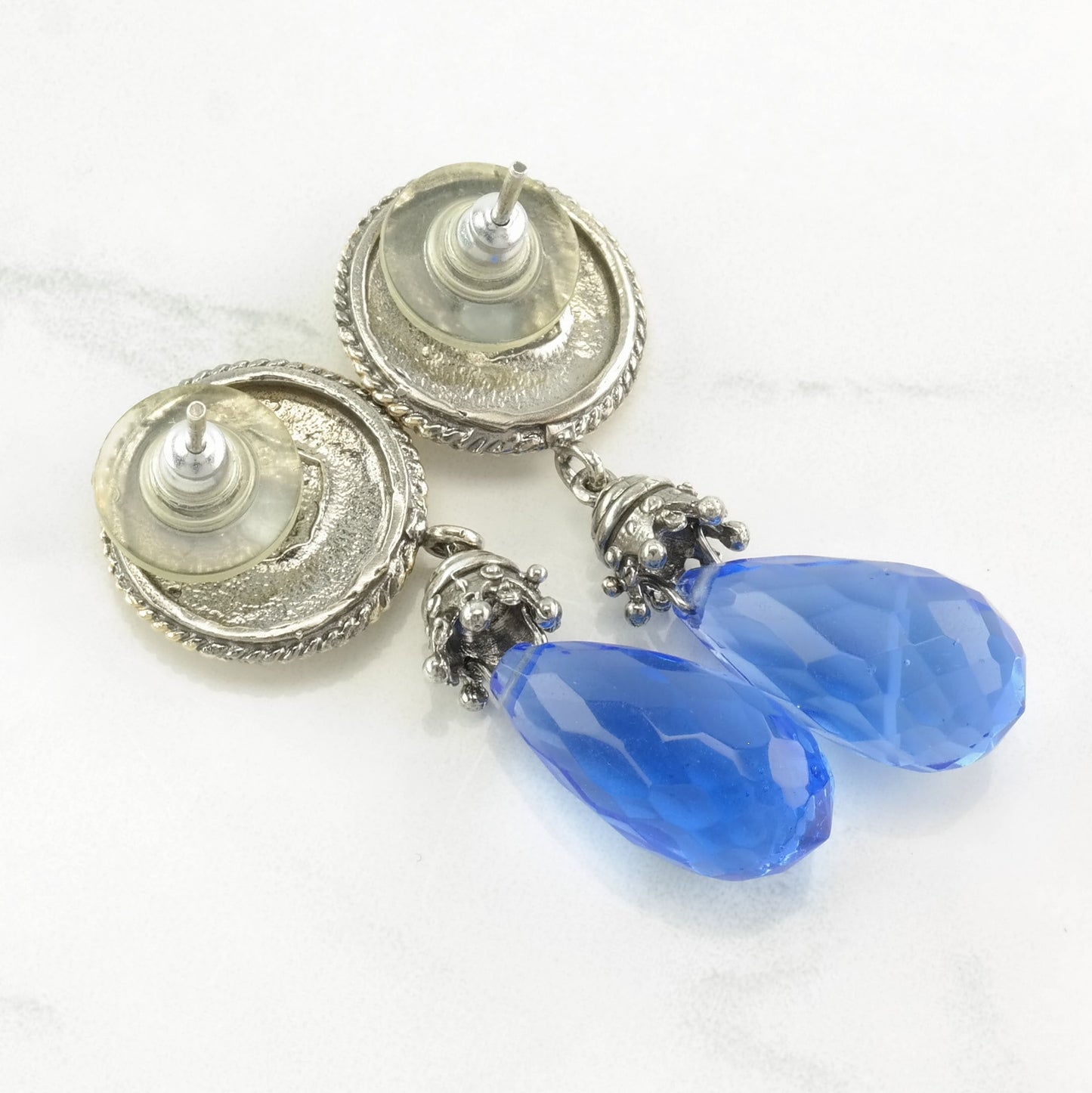 Sevan Sterling Silver Topaz, Blue Stone Drop Earrings Stud/Dangle