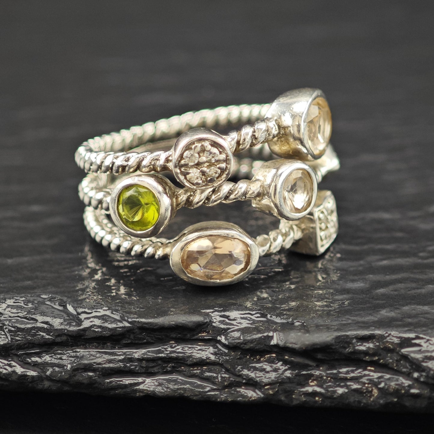 Gemstone Ring Sterling Silver with Mixed Stones Size 7 R6134