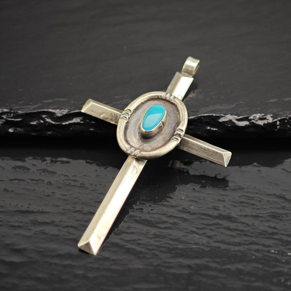 Turquoise Cross Pendant Sterling Silver P3132