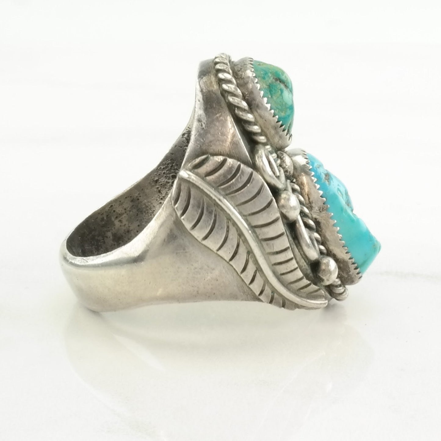 Native American Silver Ring Turquoise Leaf Sterling Blue Size 11 3/4