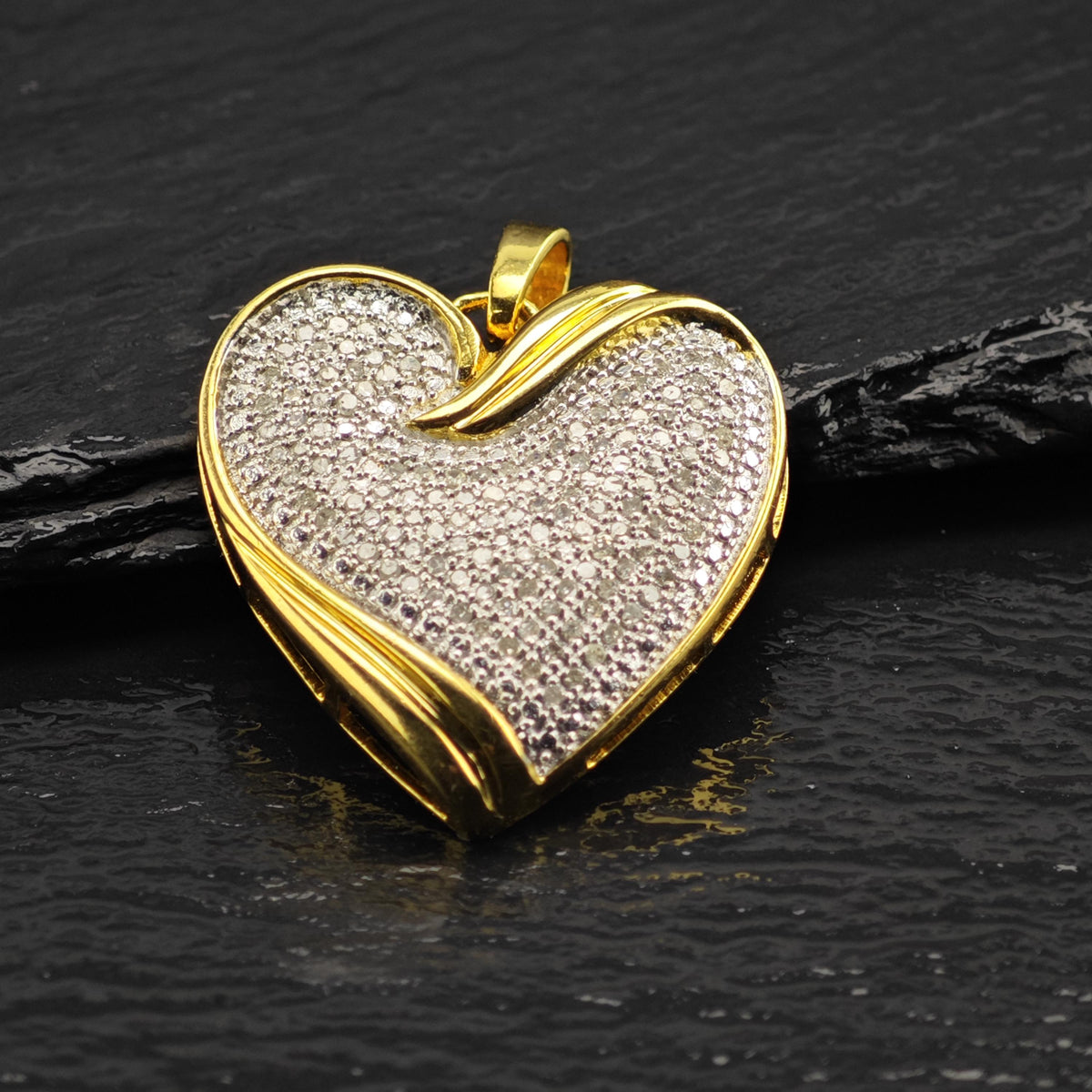 1/2 cttw Pave Diamond Gold-Plated Heart Pendant P3114