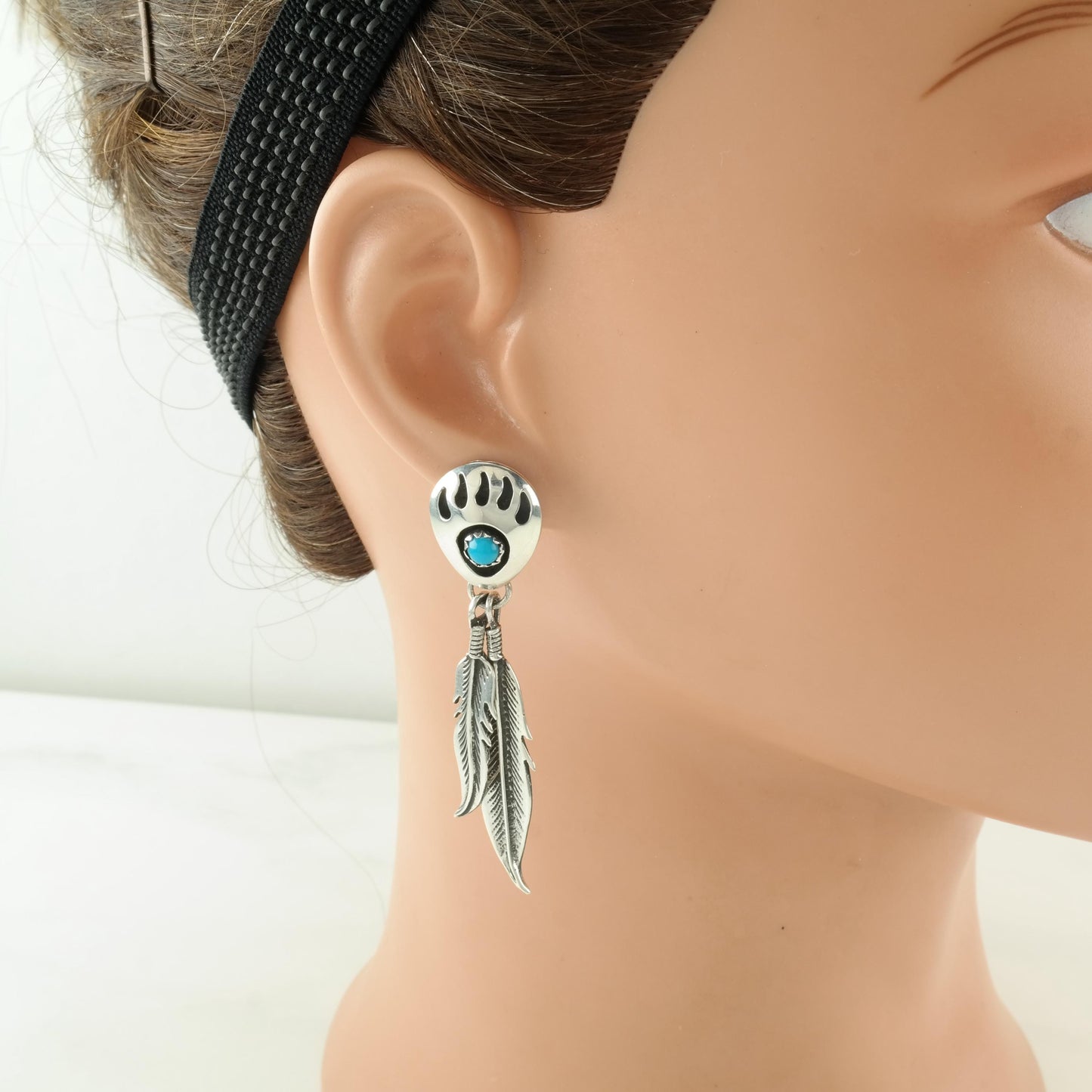 Choice of Vintage Southwest Turquoise, Blue Block Turquoise Feather, Sterling Silver Pierced Earrings