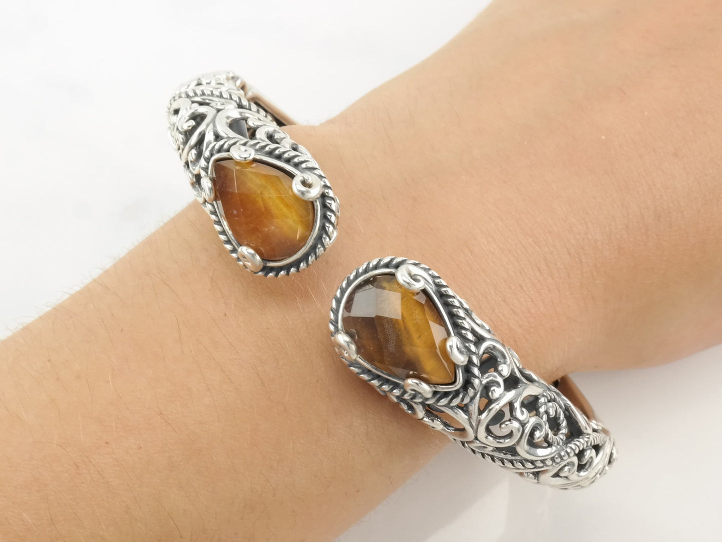 Carolyn Pollack Sterling Silver Bangle Bracelet Yellow Tiger's Eye Doublet