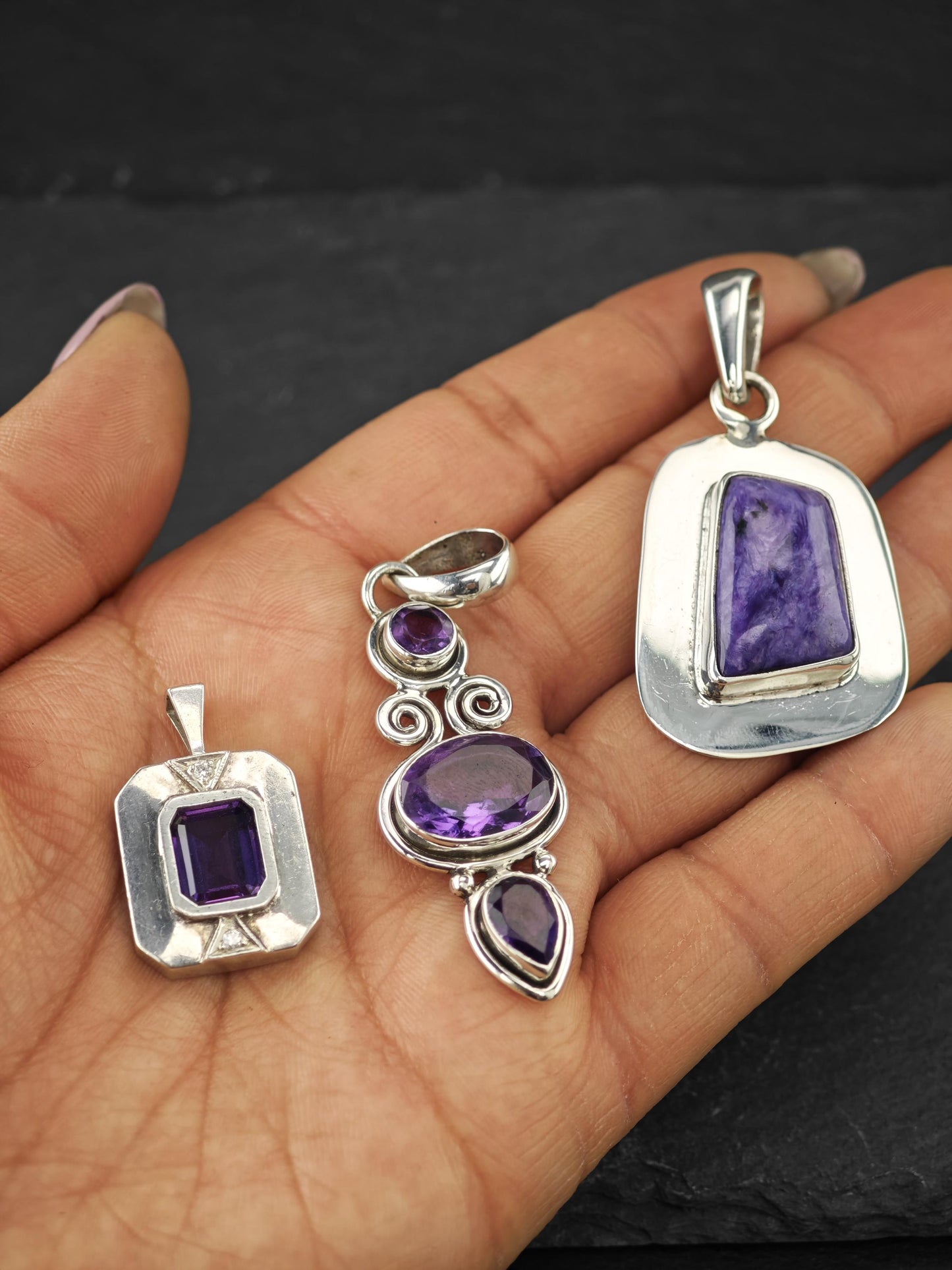 Choice of Vintage Purple Gemstone Pendants Sterling Silver