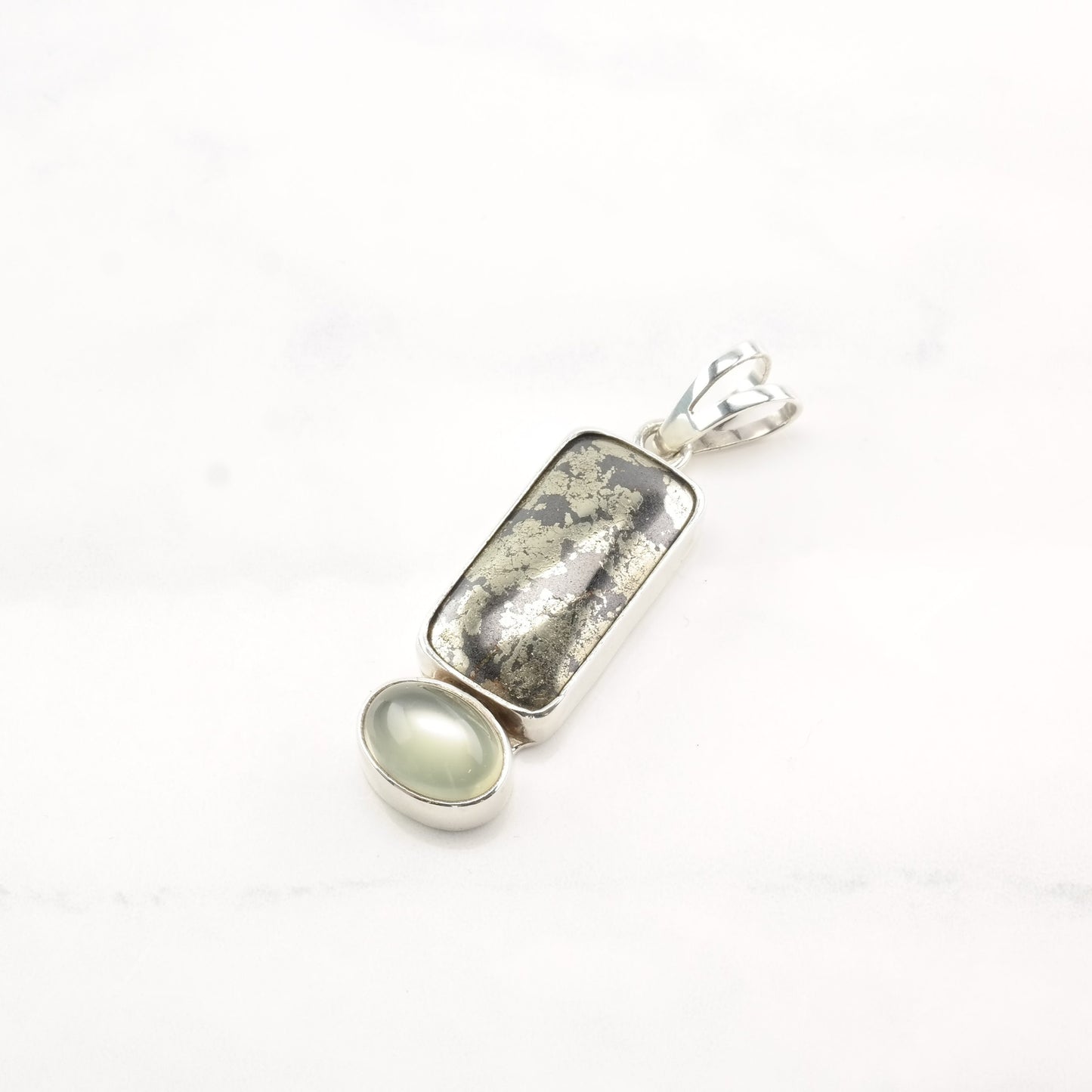 Vintage Pyrite Prasiolite Oval Rectangle Sterling Silver Pendant