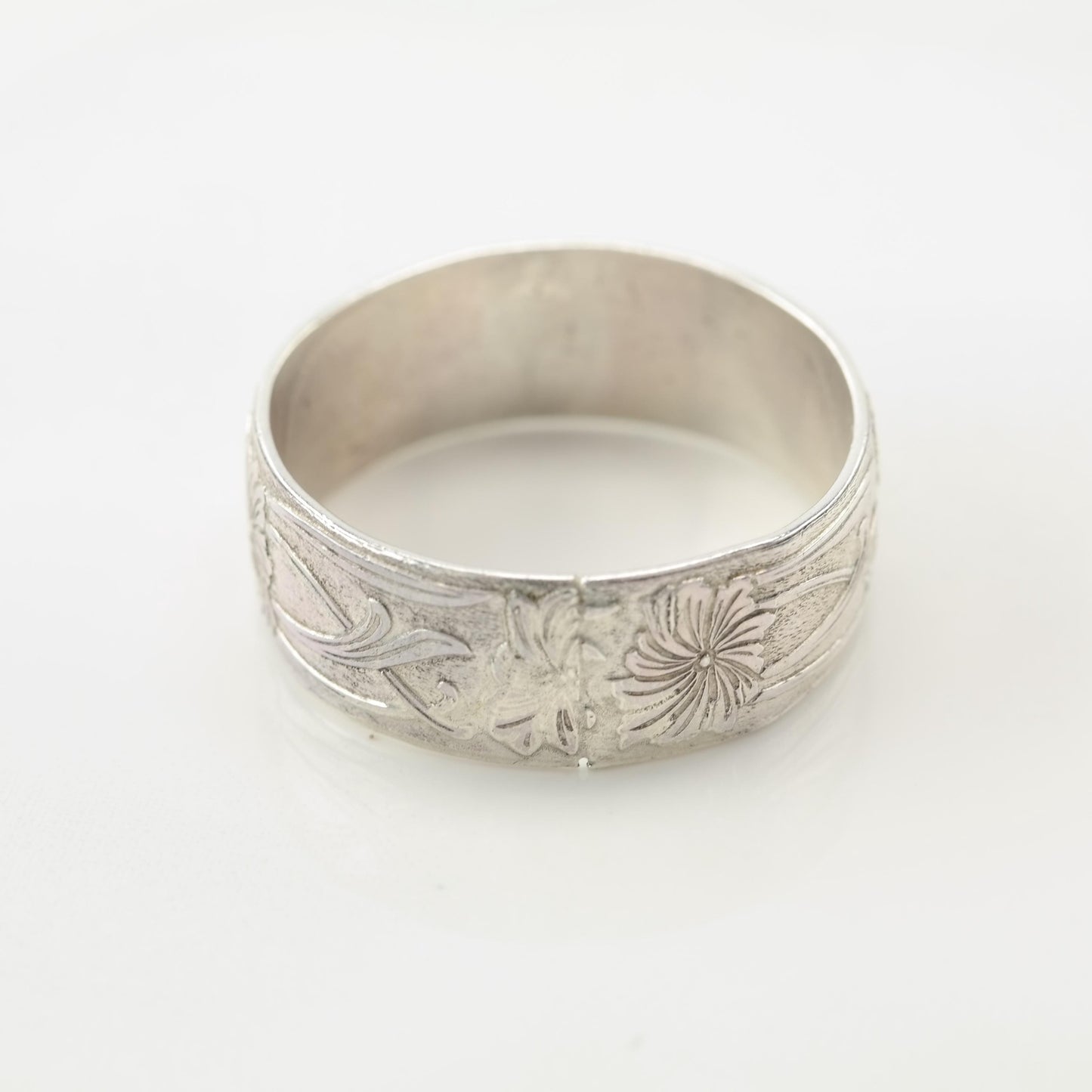 Art Nouveau Style 8mm Ring Silver Band Floral Sterling Size 9 3/4