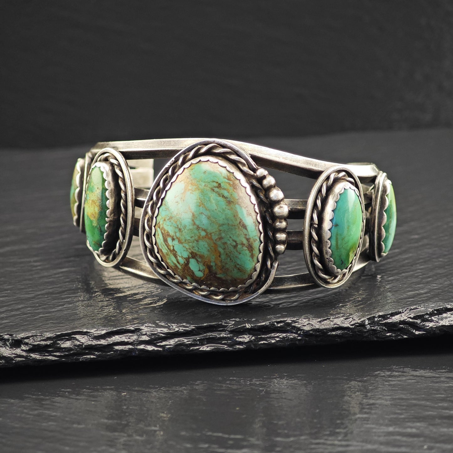 Native American Green Turquoise Cuff Bracelet Sterling Silver