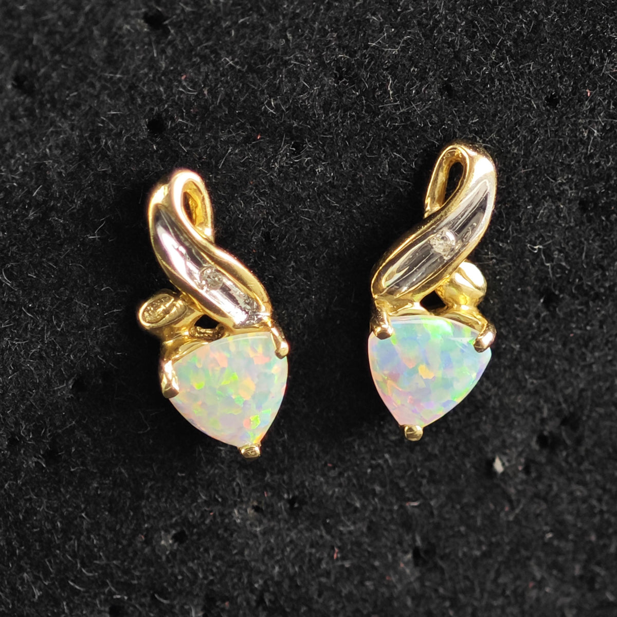 Lab Opal, Diamond Chip 10K Gold Stud Earrings ER3223
