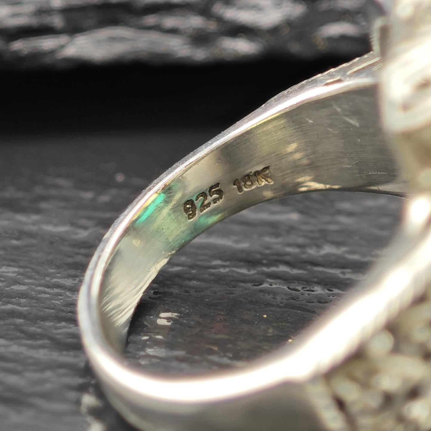 Watermelon Tourmaline Doublet 18K Gold Accents Ring Sterling Silver Sz 7 R6141