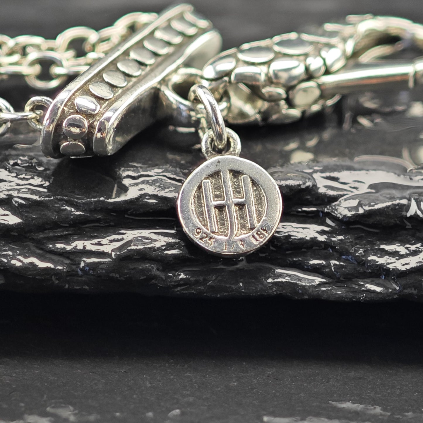 John Hardy Dot Collection 18K Gold Accent Bracelet Sterling Silver Ball Size 7"