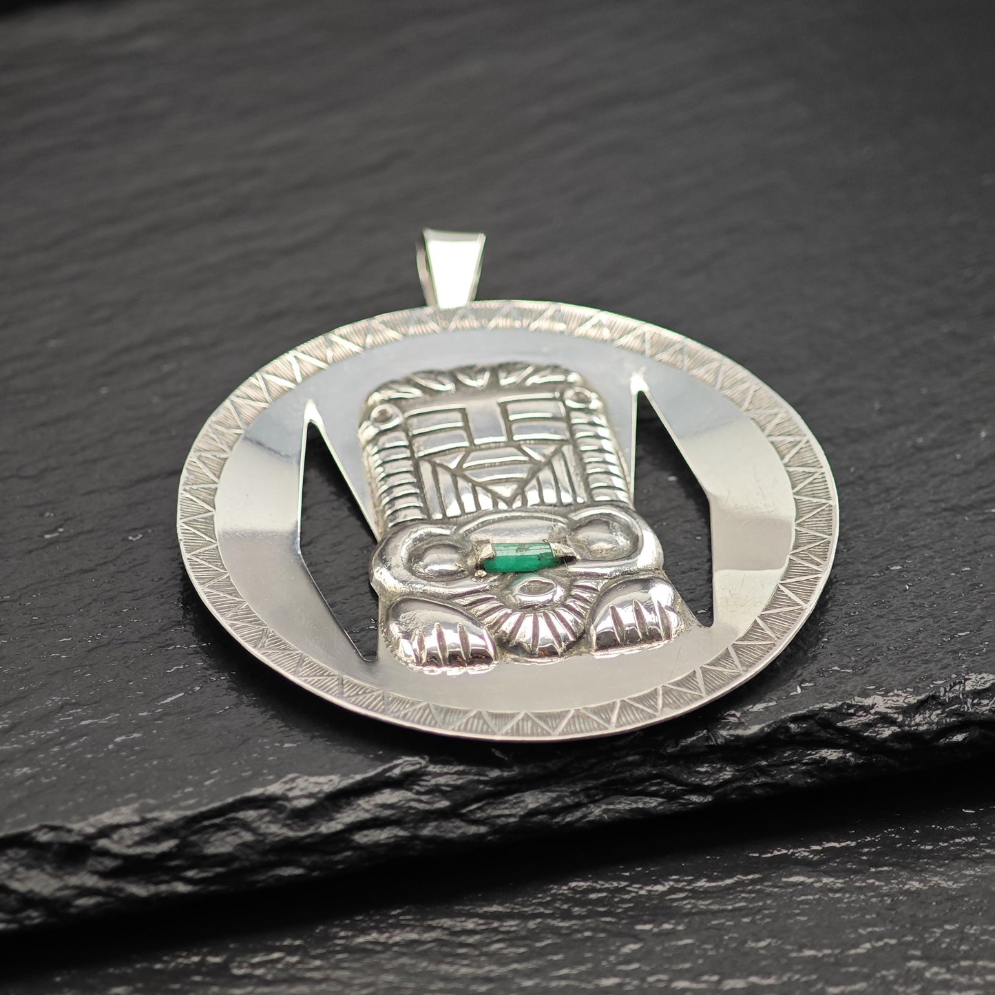 Vintage Large Colombia, Emerald Crystal Pendant Sterling Silver