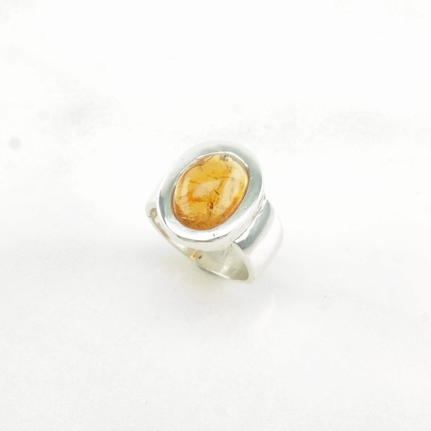 Sterling Silver Ring Baltic Amber Wide Band Orange Size 7 1/2